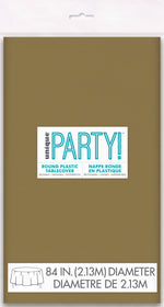 Gold Solid Round Plastic Table Cover, 84" - Image 2