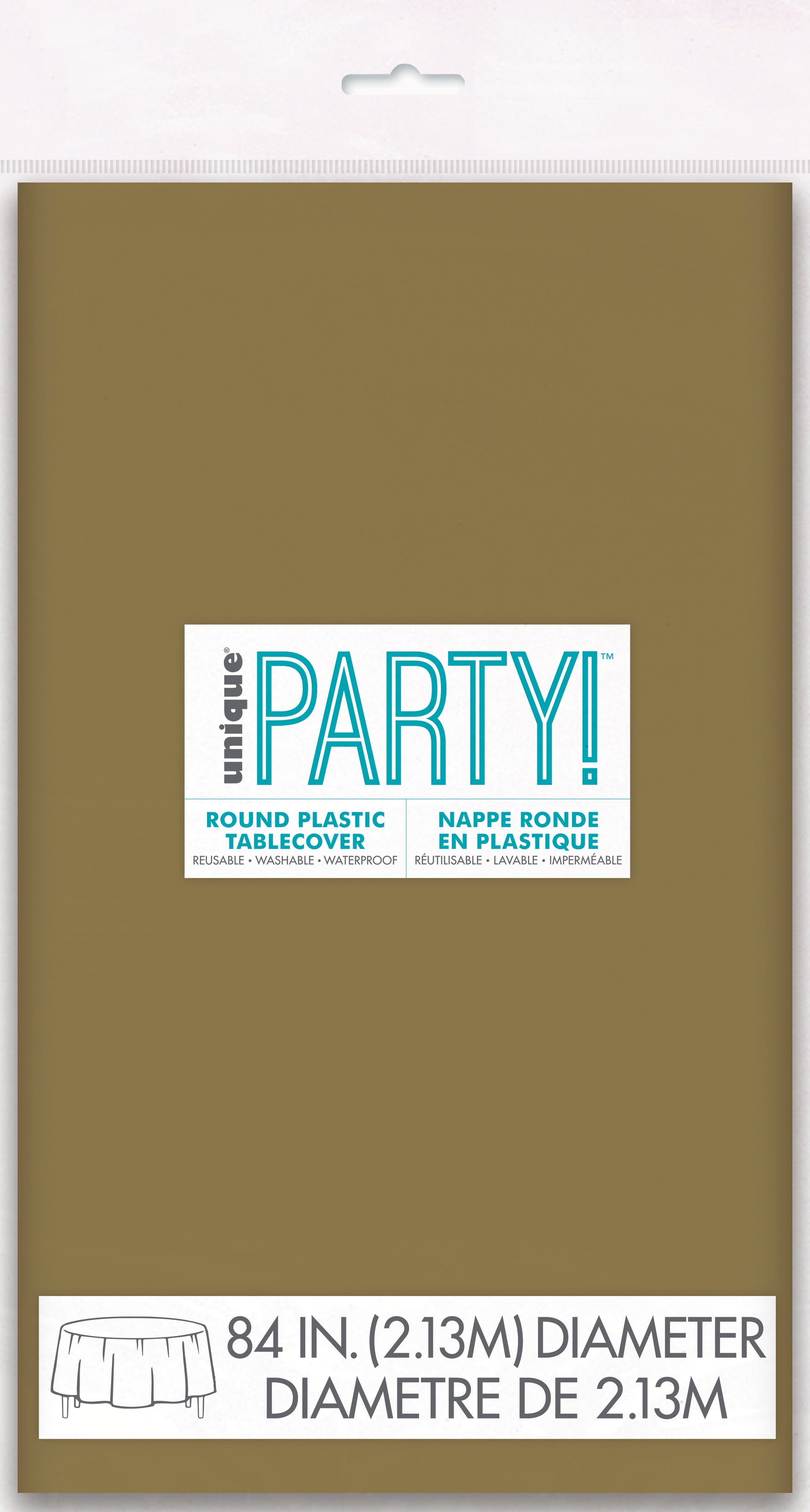 Gold Solid Round Plastic Table Cover, 84" - Image 2