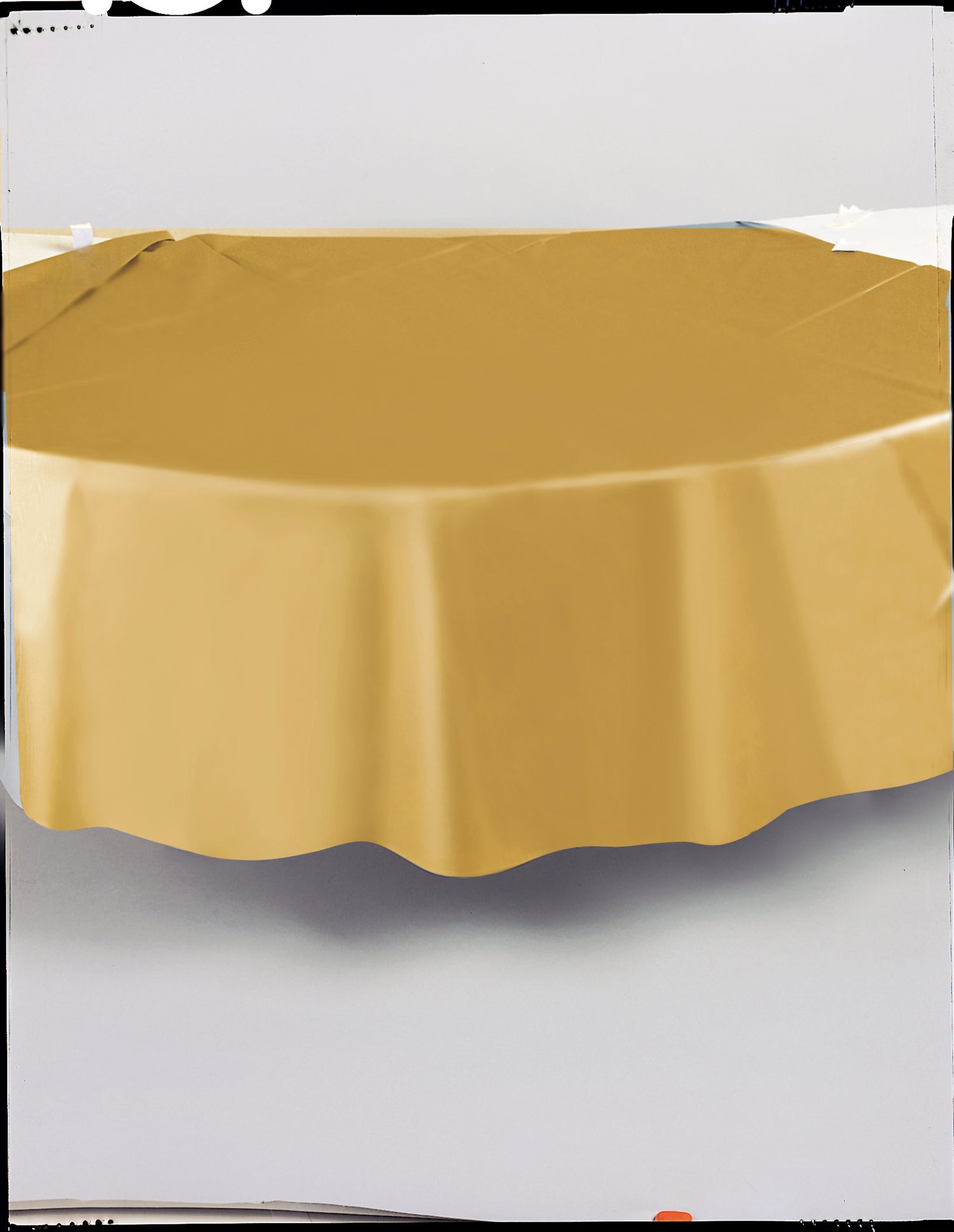 Gold Solid Round Plastic Table Cover, 84" - Image 3