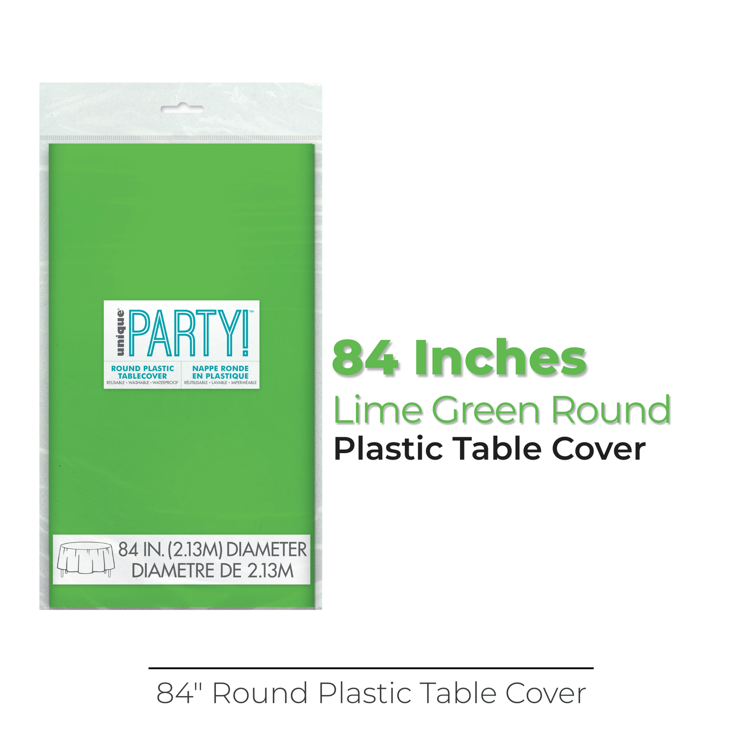 Lime Green Solid Round Plastic Table Cover, 84"