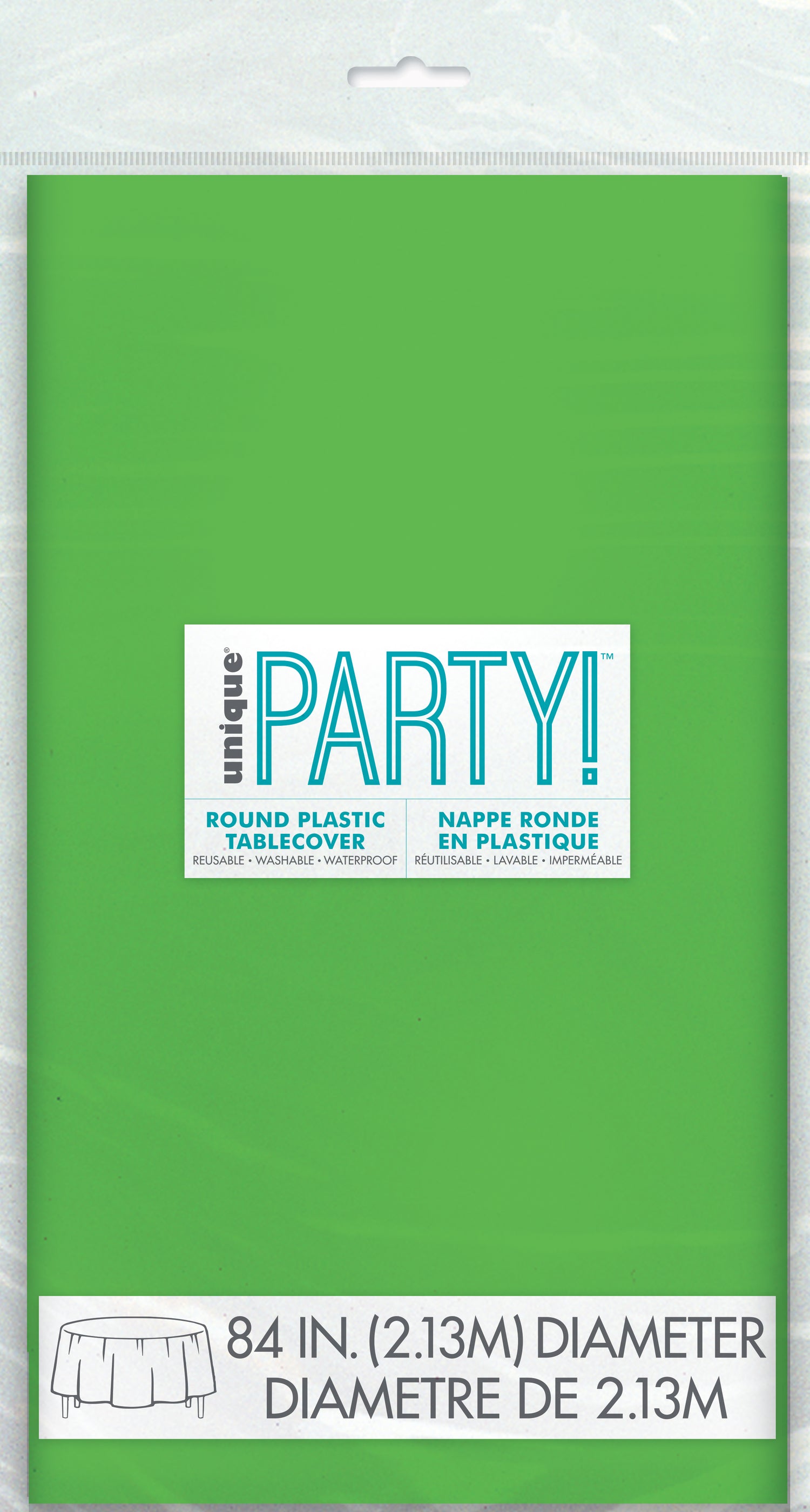 Lime Green Solid Round Plastic Table Cover, 84" - Image 2