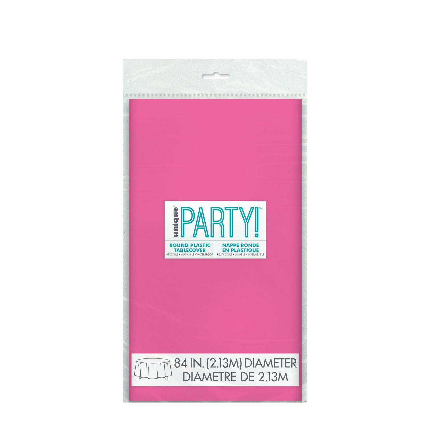 Hot Pink Solid Round Plastic Table Cover, 84"