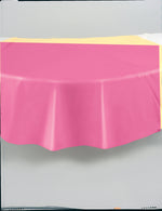 Hot Pink Solid Round Plastic Table Cover, 84" - Image 3