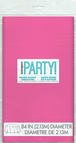 Hot Pink Solid Round Plastic Table Cover, 84" - Image 2