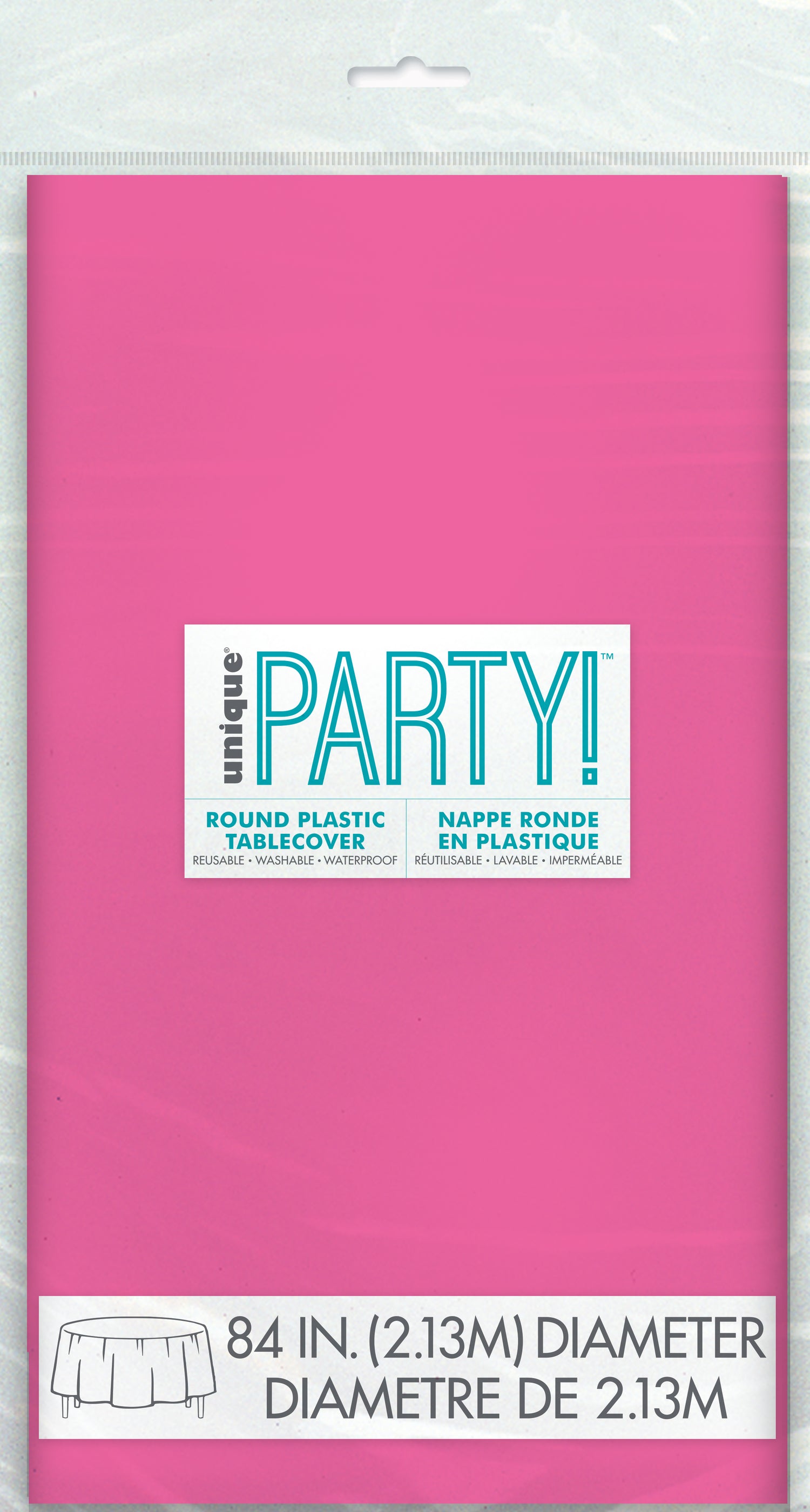 Hot Pink Solid Round Plastic Table Cover, 84" - Image 2