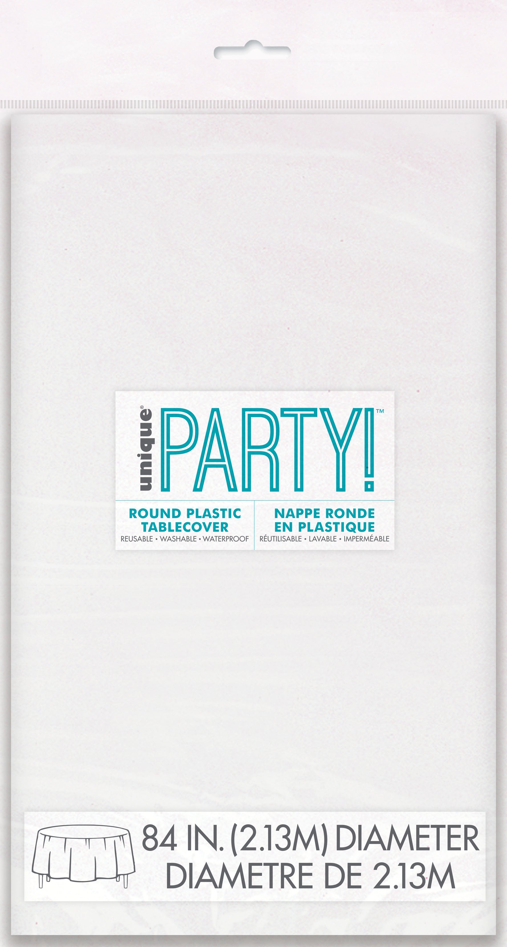 Clear Solid Round Plastic Table Cover, 84" - Image 2