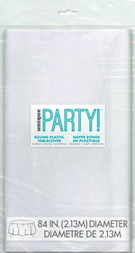 Clear Solid Round Plastic Table Cover, 84" - Image 3