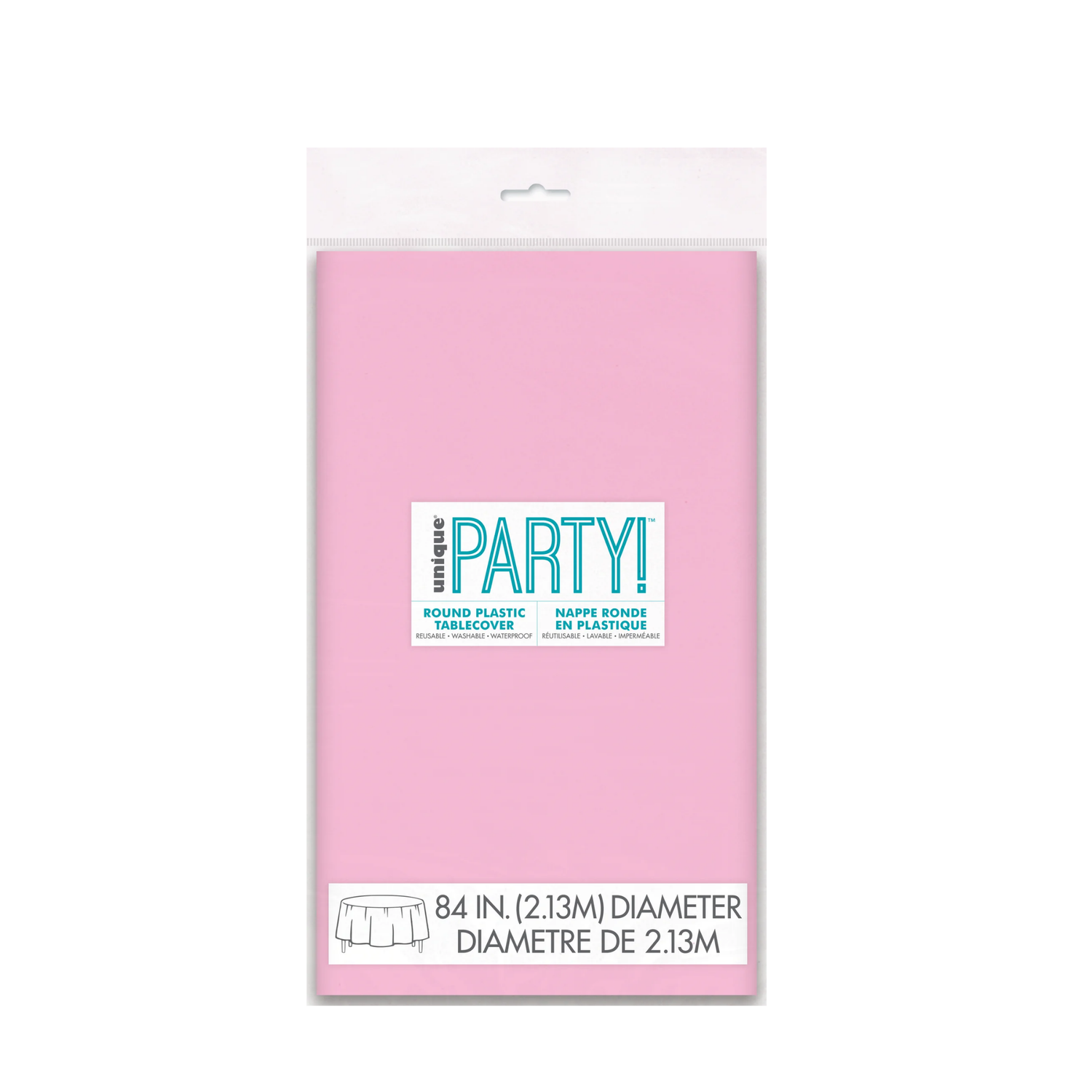 Lovely Pink Solid Round Plastic Table Cover, 84"