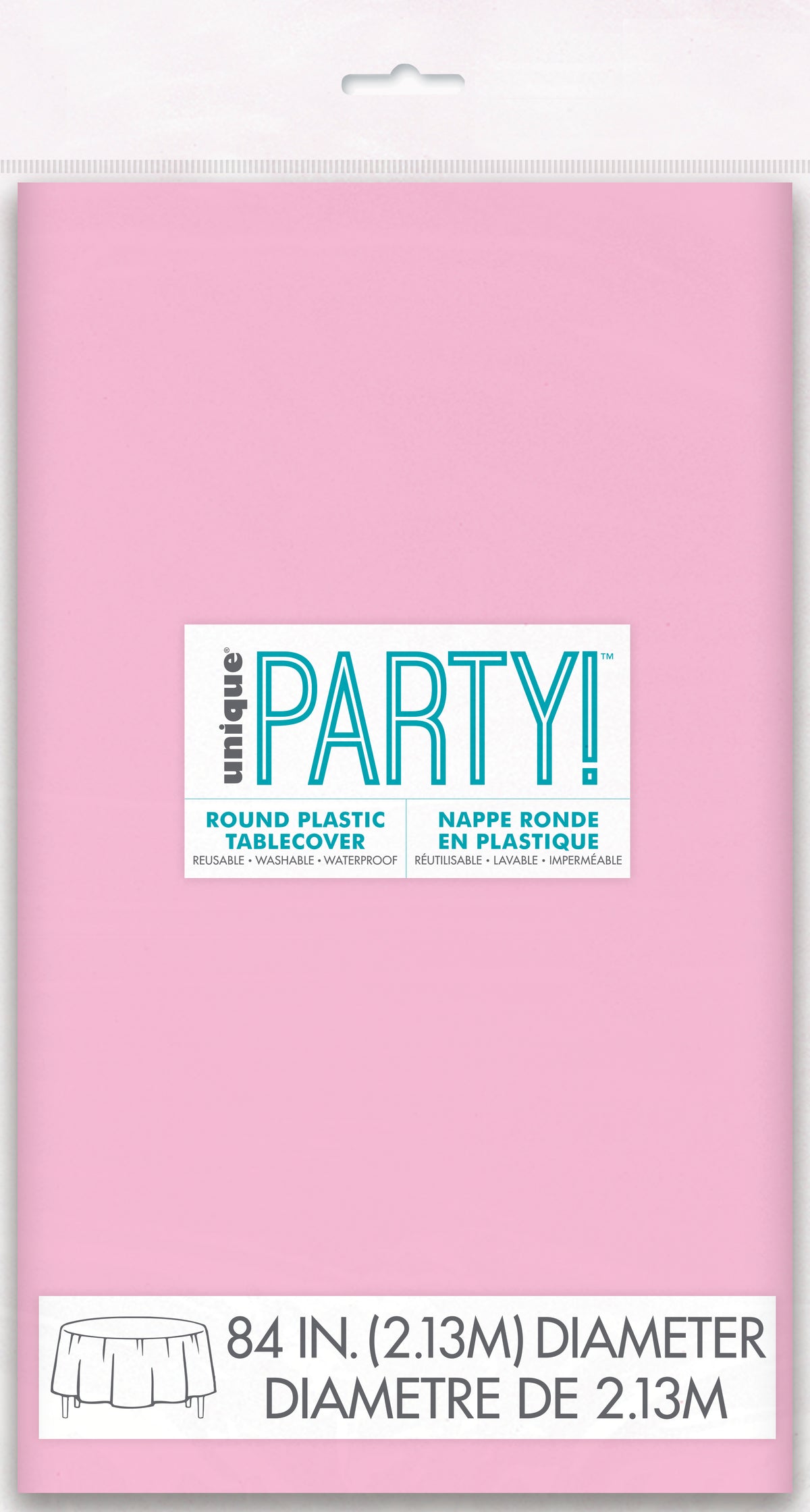 Lovely Pink Solid Round Plastic Table Cover, 84" - Image 2