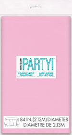 Lovely Pink Solid Round Plastic Table Cover, 84" - Image 2