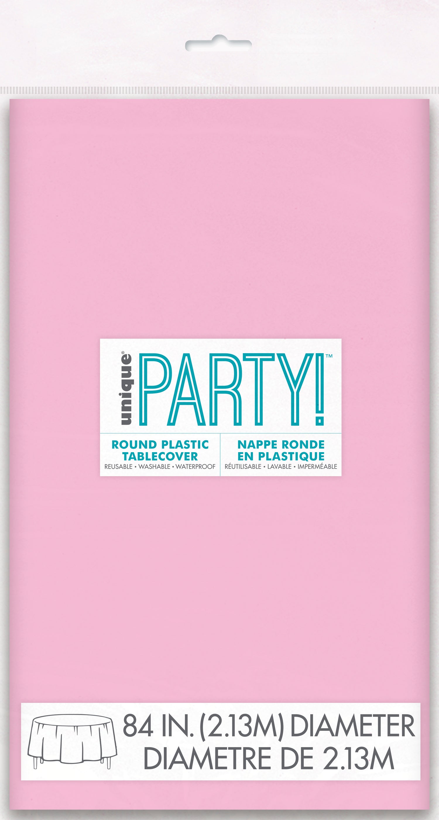 Lovely Pink Solid Round Plastic Table Cover, 84" - Image 2