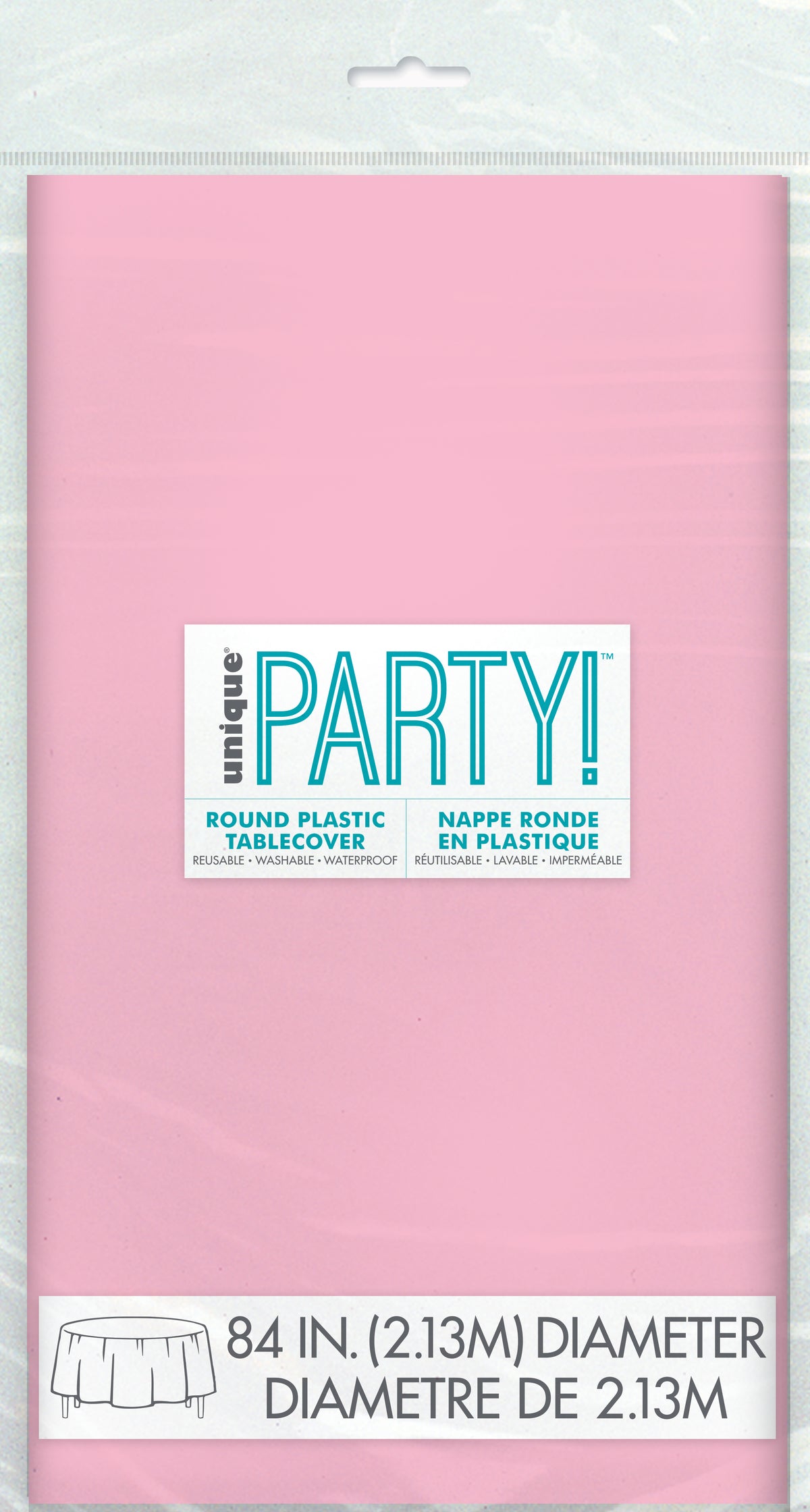 Lovely Pink Solid Round Plastic Table Cover, 84"