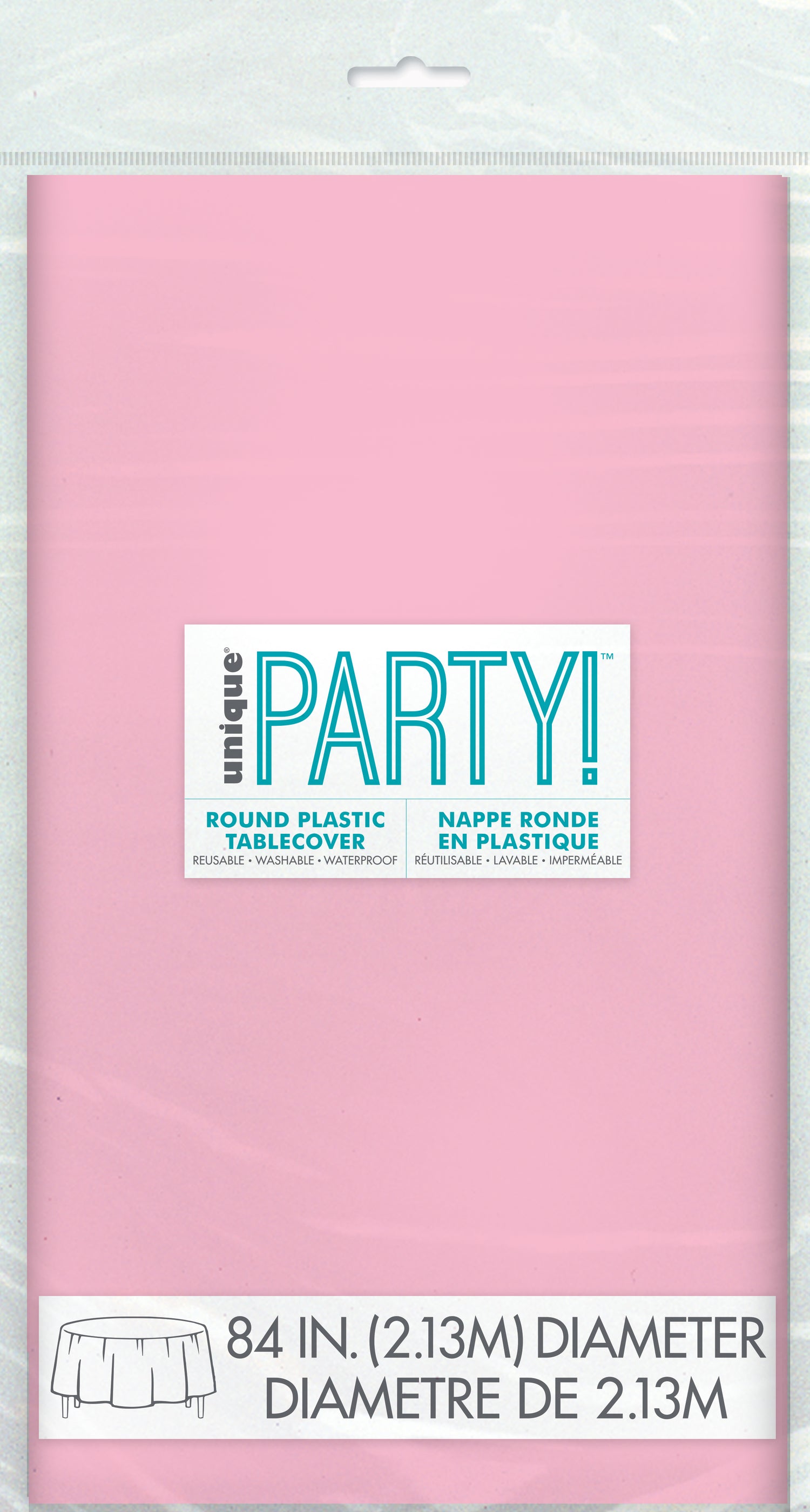 Lovely Pink Solid Round Plastic Table Cover, 84"