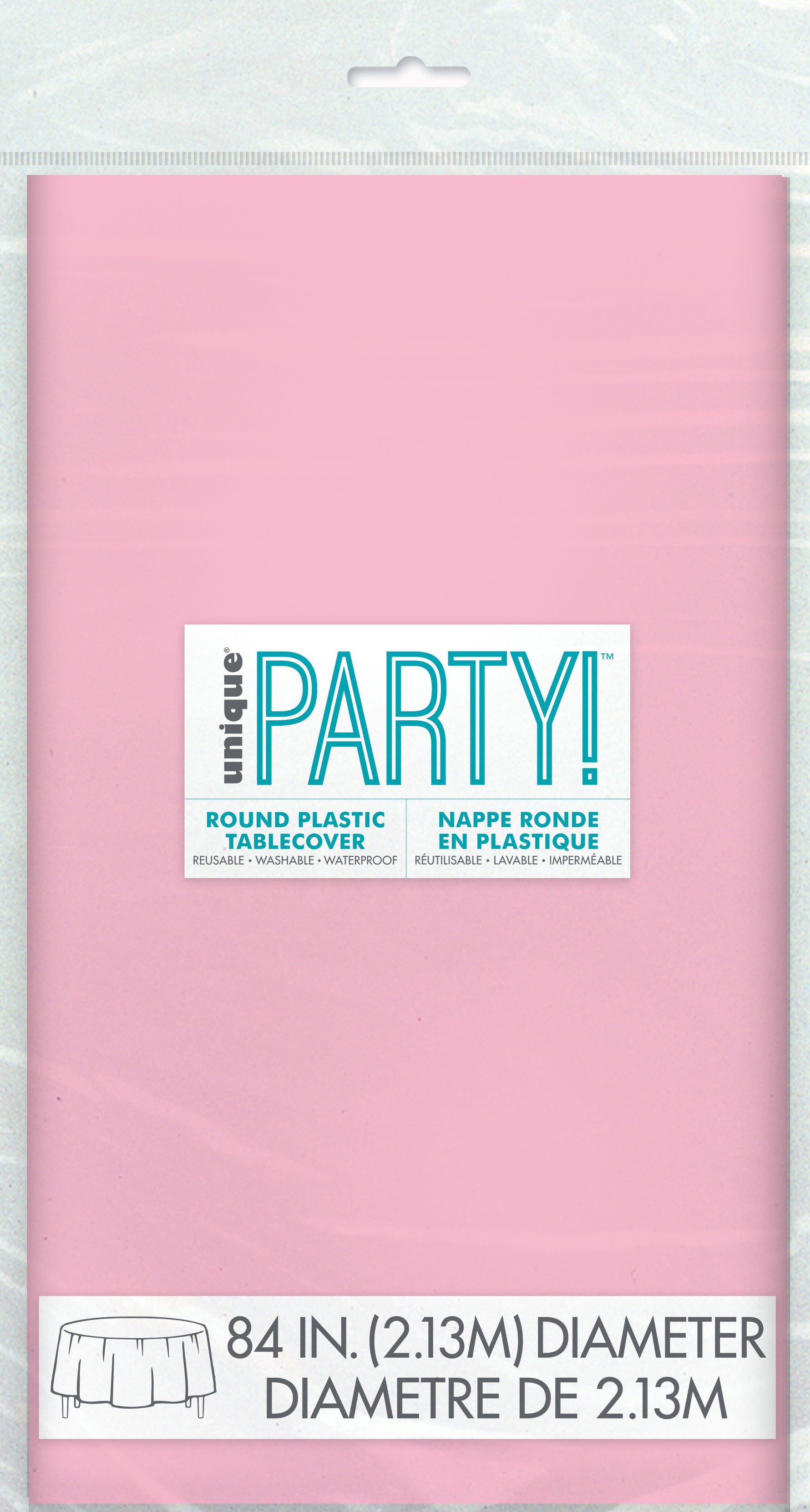 Lovely Pink Solid Round Plastic Table Cover, 84"