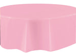 Lovely Pink Solid Round Plastic Table Cover, 84" - Image 3