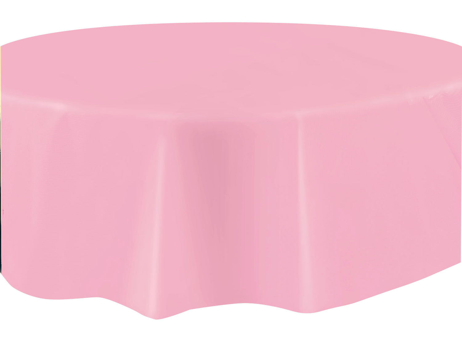 Lovely Pink Solid Round Plastic Table Cover, 84" - Image 3