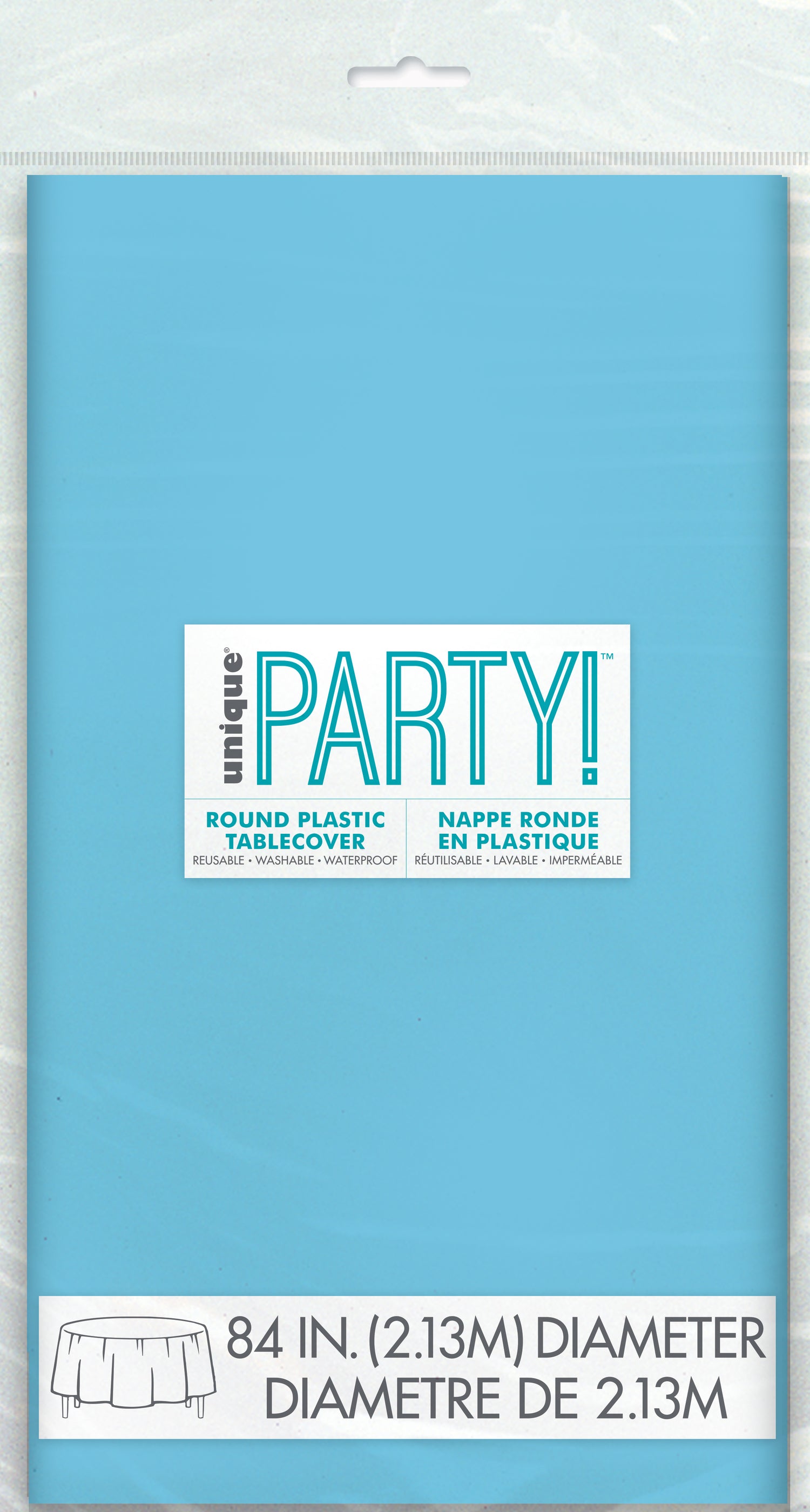 Powder Blue Solid Round Plastic Table Cover, 84" - Image 2