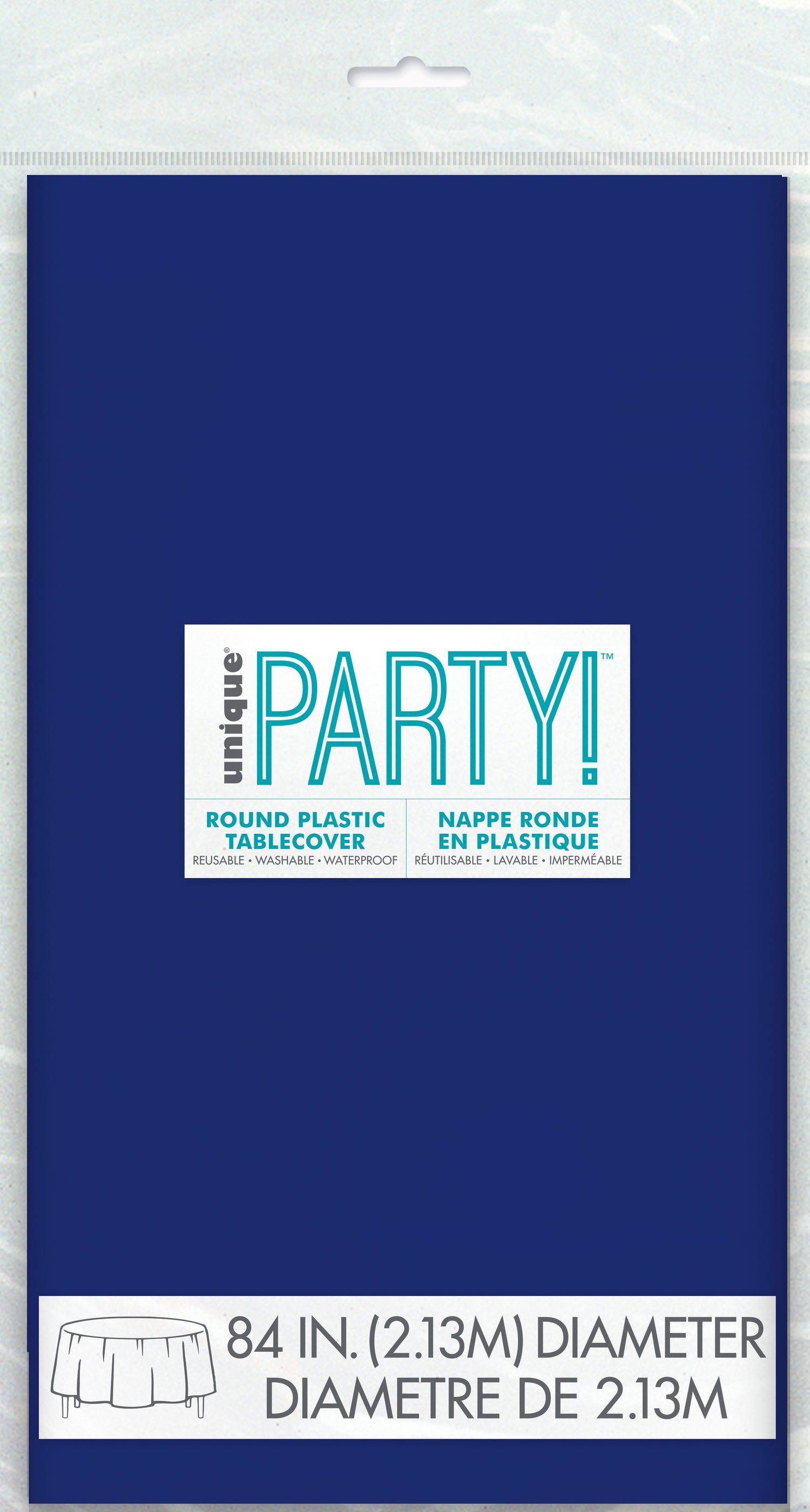 True Navy Blue Solid Round Plastic Table Cover, 84"