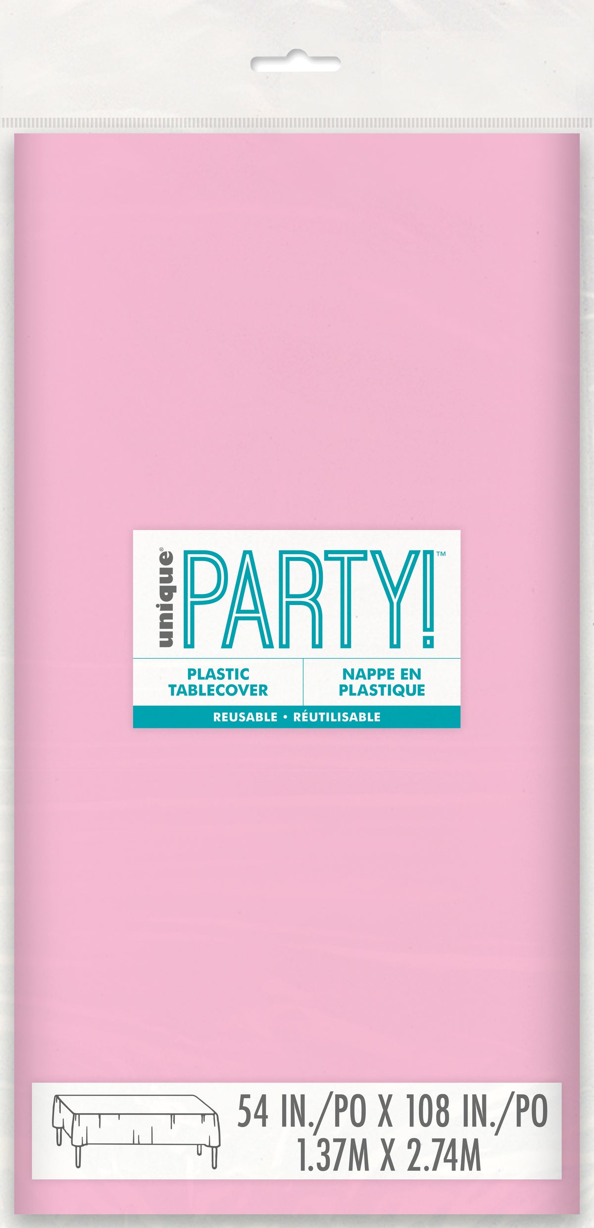 Lovely Pink Solid Rectangular Plastic Table Cover, 54" x 108" - Image 2