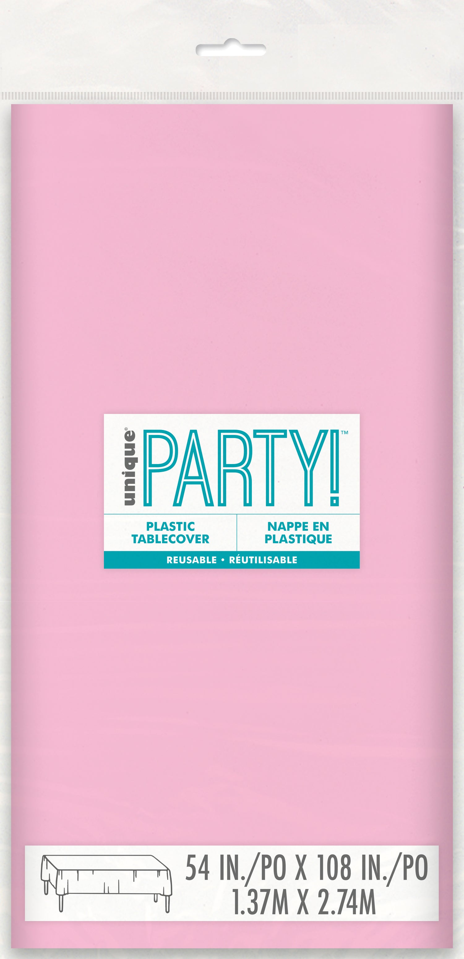 Lovely Pink Solid Rectangular Plastic Table Cover, 54" x 108" - Image 2