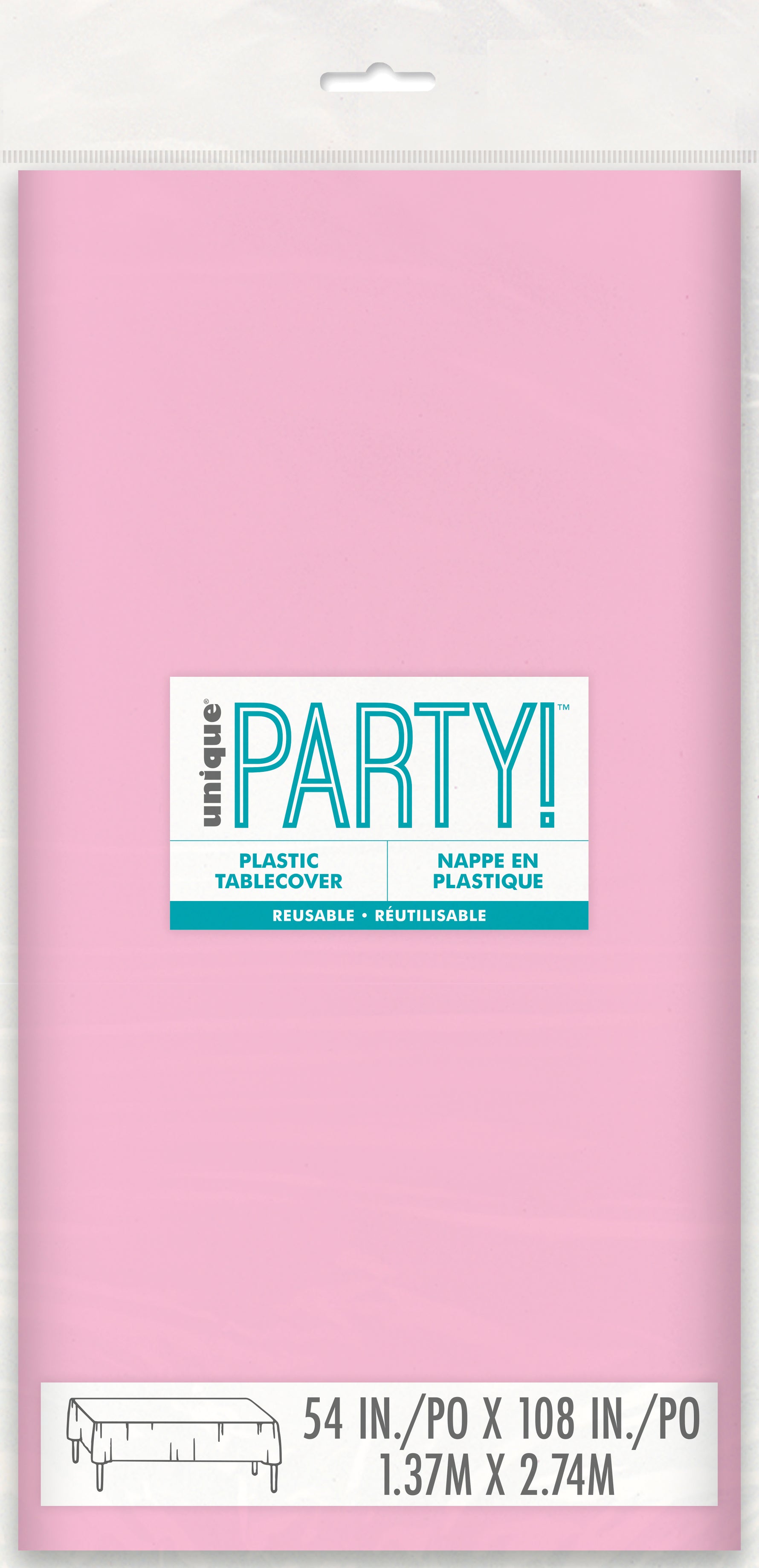 Lovely Pink Solid Rectangular Plastic Table Cover, 54" x 108" - Image 2