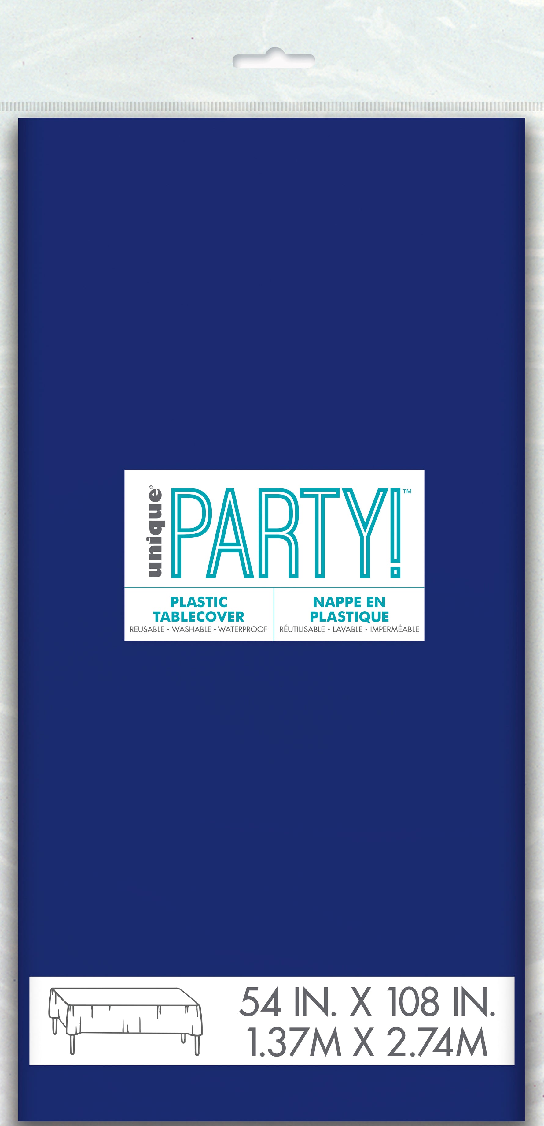 True Navy Blue Solid Rectangular Plastic Table Cover, 54" x 108" - Image 2