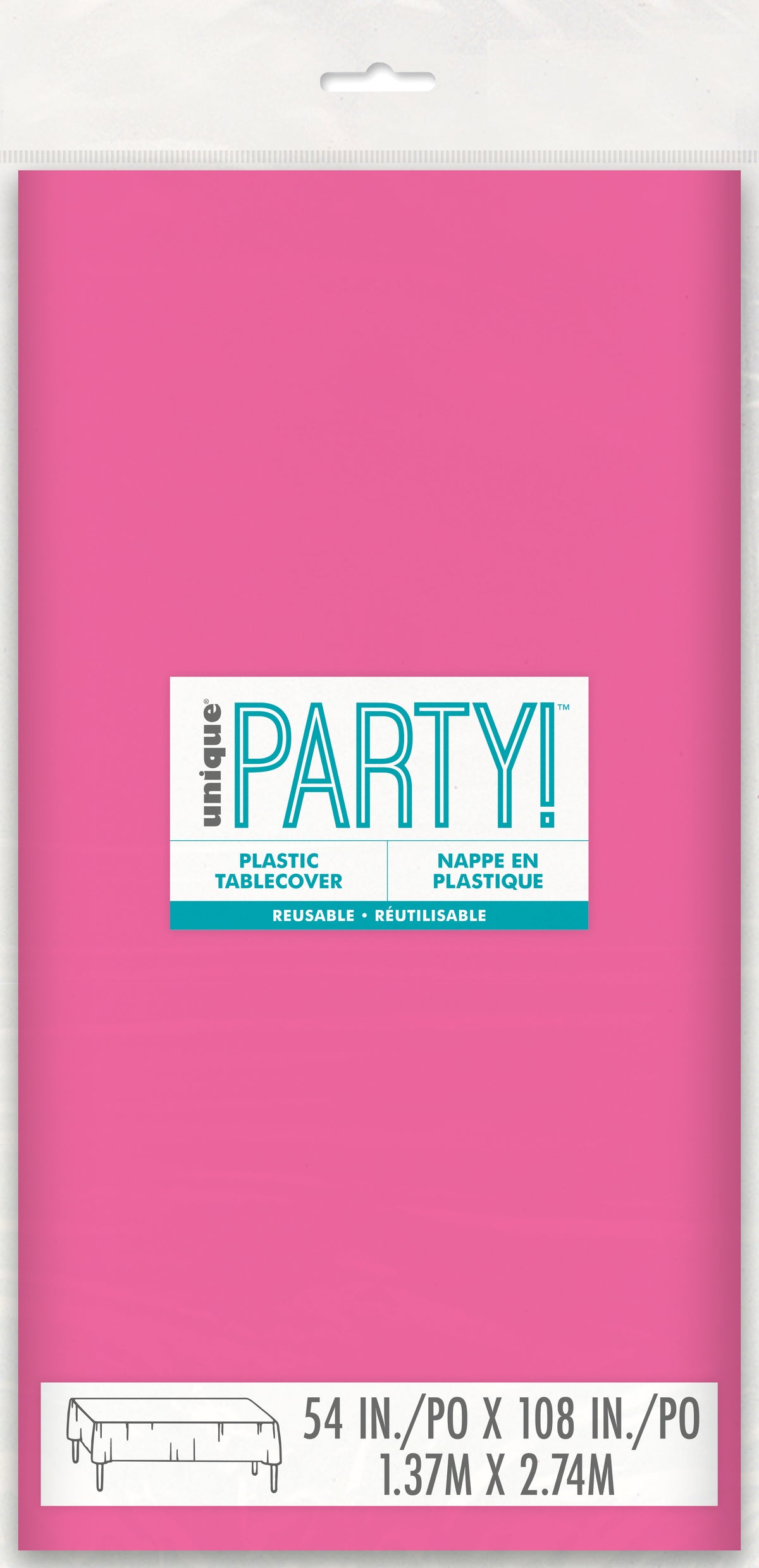 Hot Pink Solid Rectangular Plastic Table Cover, 54" x 108" - Image 3
