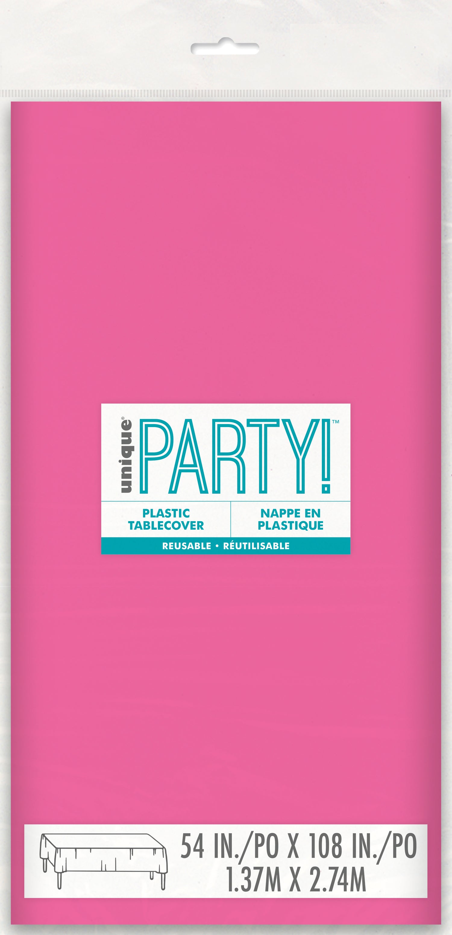 Hot Pink Solid Rectangular Plastic Table Cover, 54" x 108" - Image 3