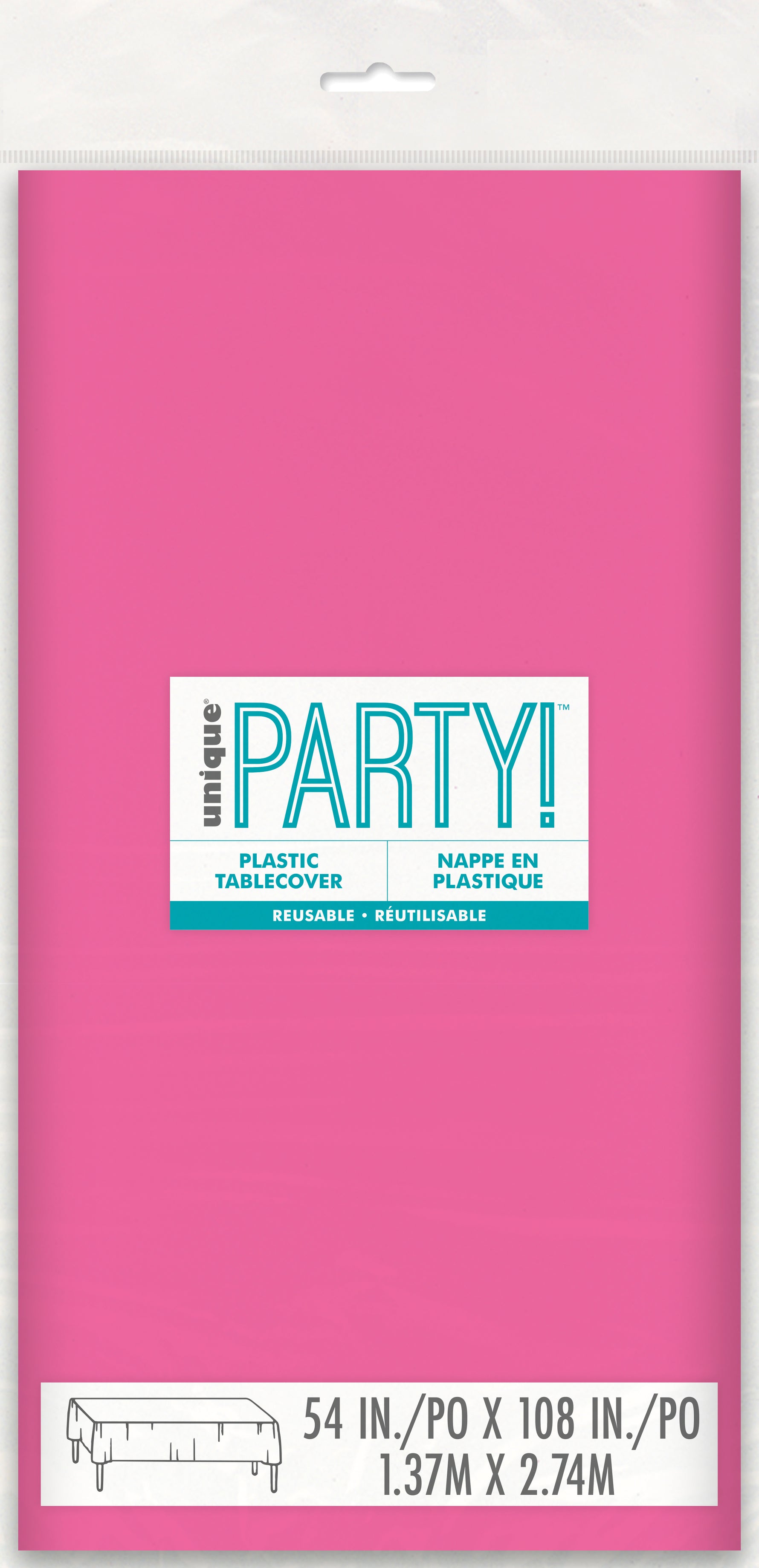 Hot Pink Solid Rectangular Plastic Table Cover, 54" x 108" - Image 3