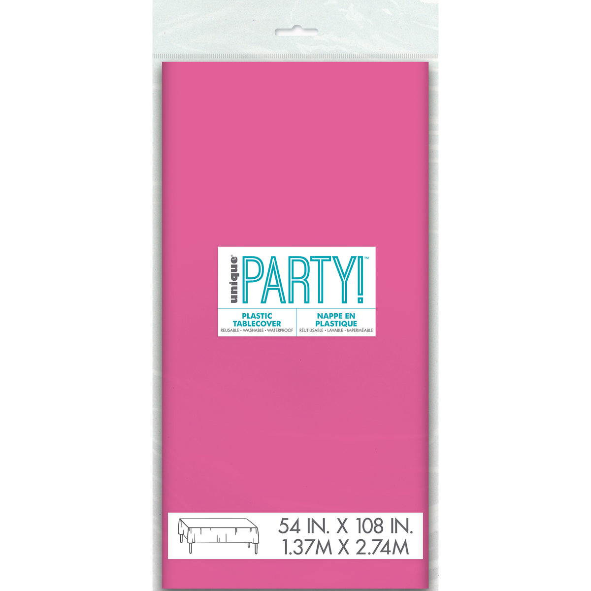 Hot Pink Solid Rectangular Plastic Table Cover, 54" x 108" - Image 2