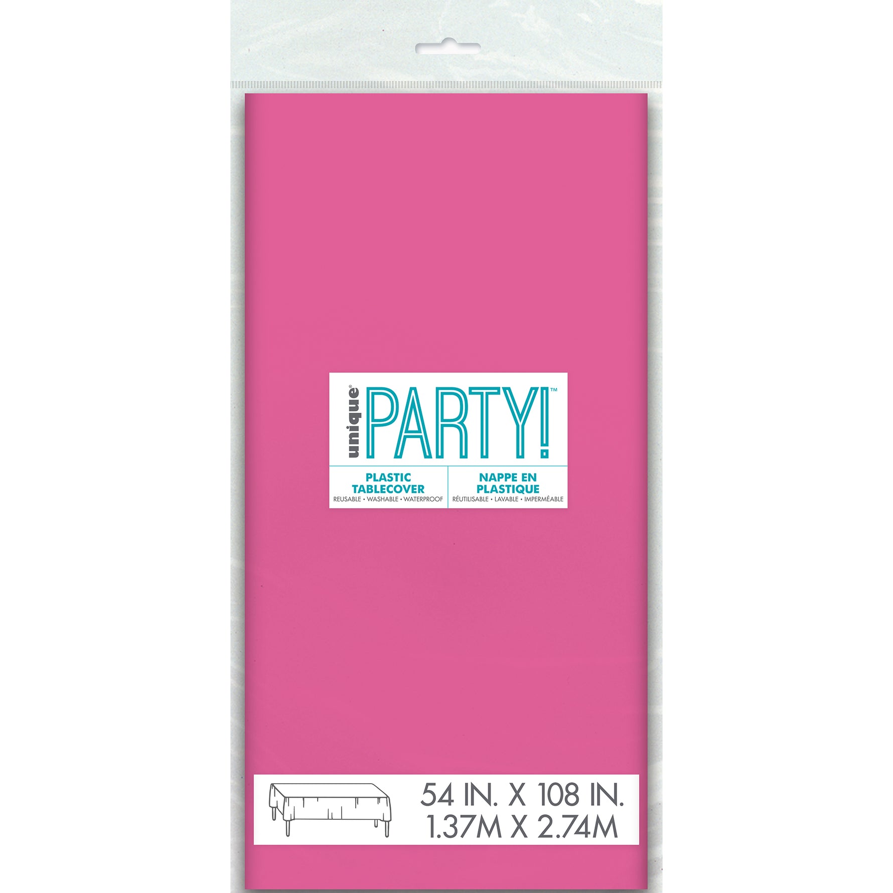 Hot Pink Solid Rectangular Plastic Table Cover, 54" x 108" - Image 2