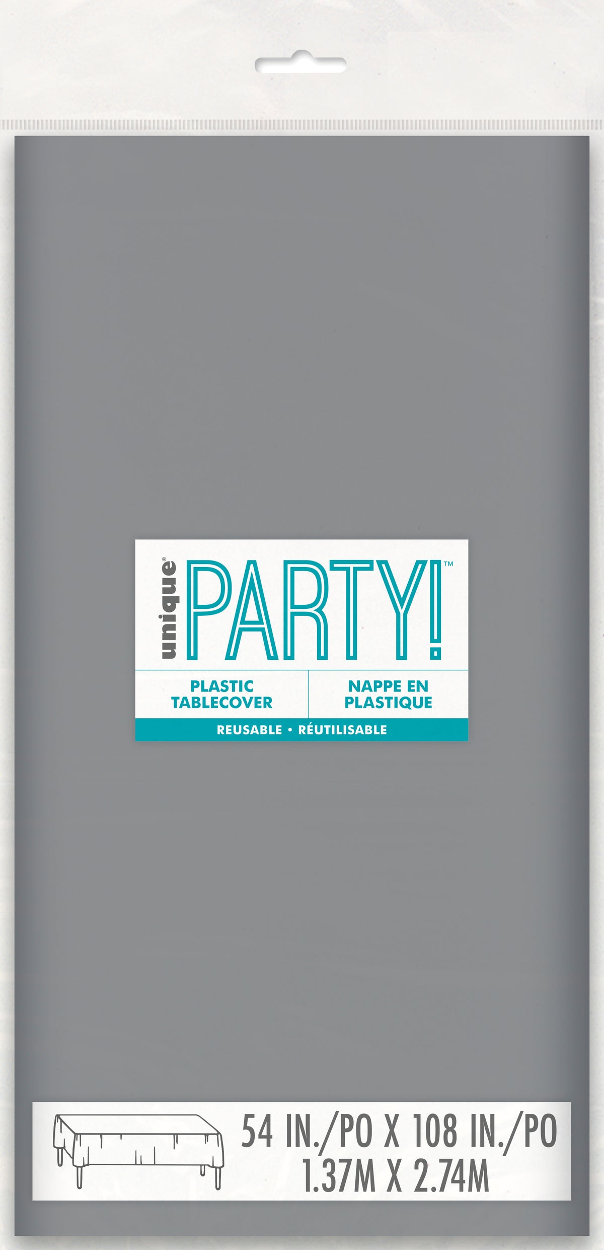 Silver Solid Rectangular Plastic Table Cover, 54" x 108" - Image 2