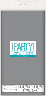 Silver Solid Rectangular Plastic Table Cover, 54" x 108" - Image 2