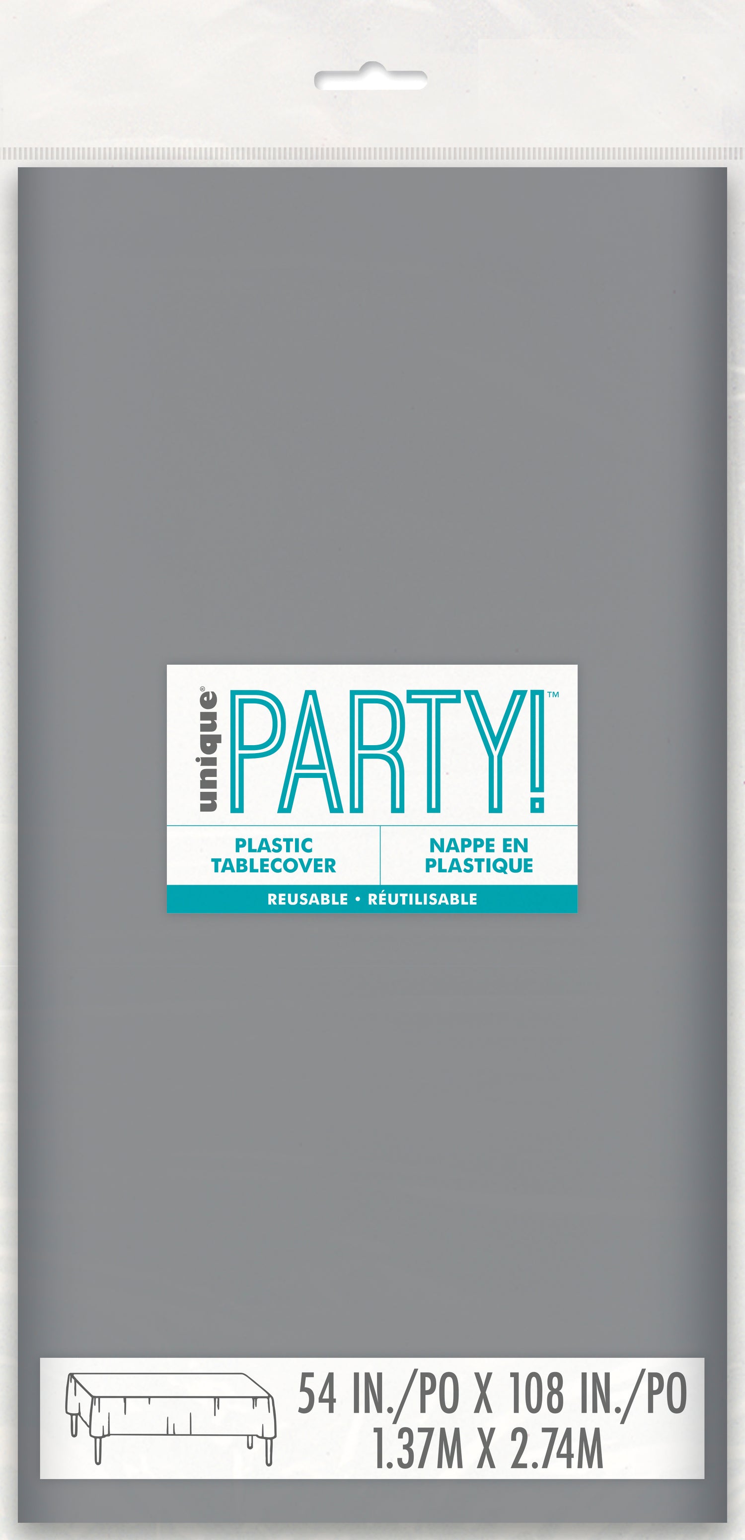 Silver Solid Rectangular Plastic Table Cover, 54" x 108" - Image 2