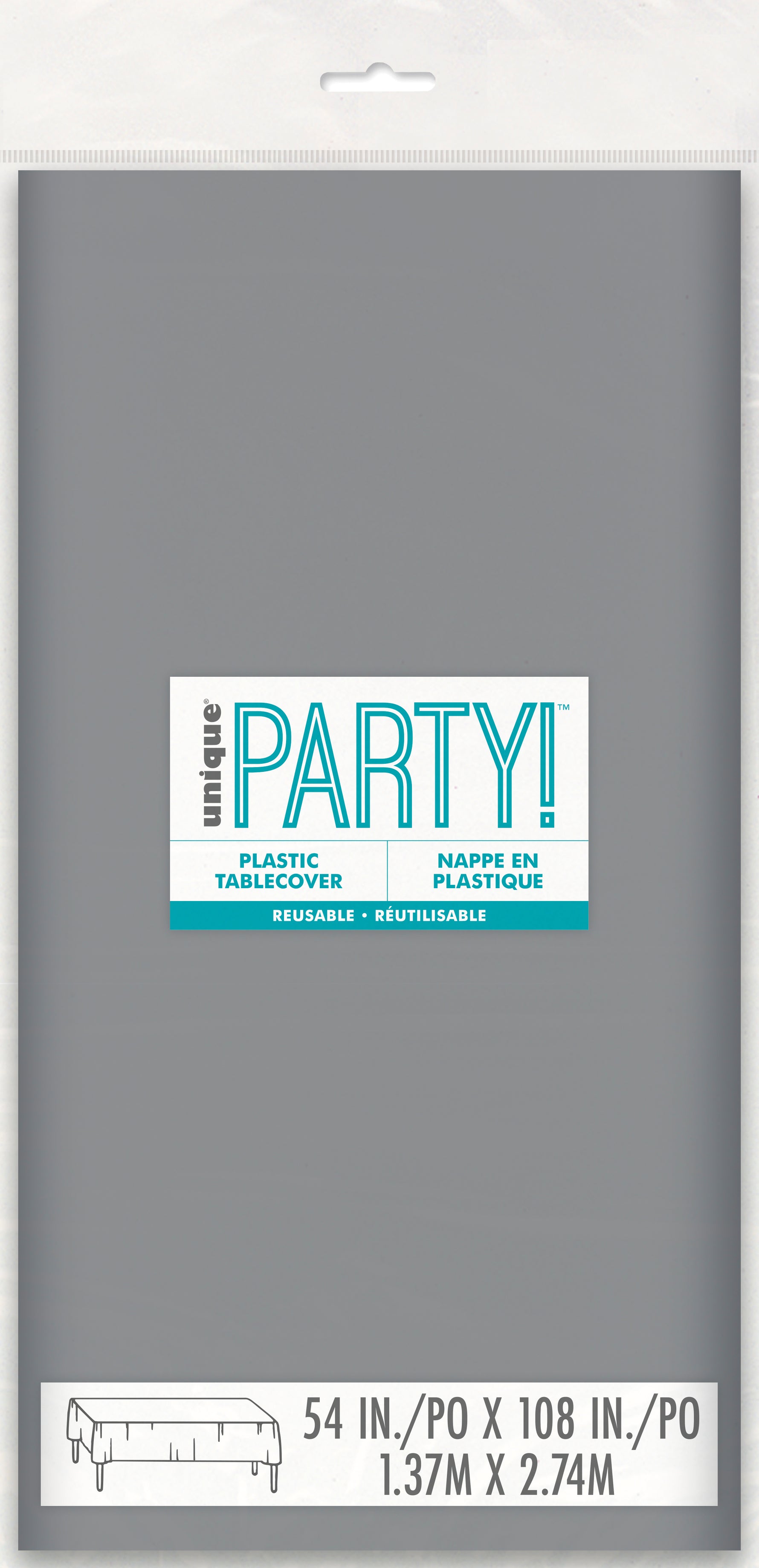 Silver Solid Rectangular Plastic Table Cover, 54" x 108" - Image 2