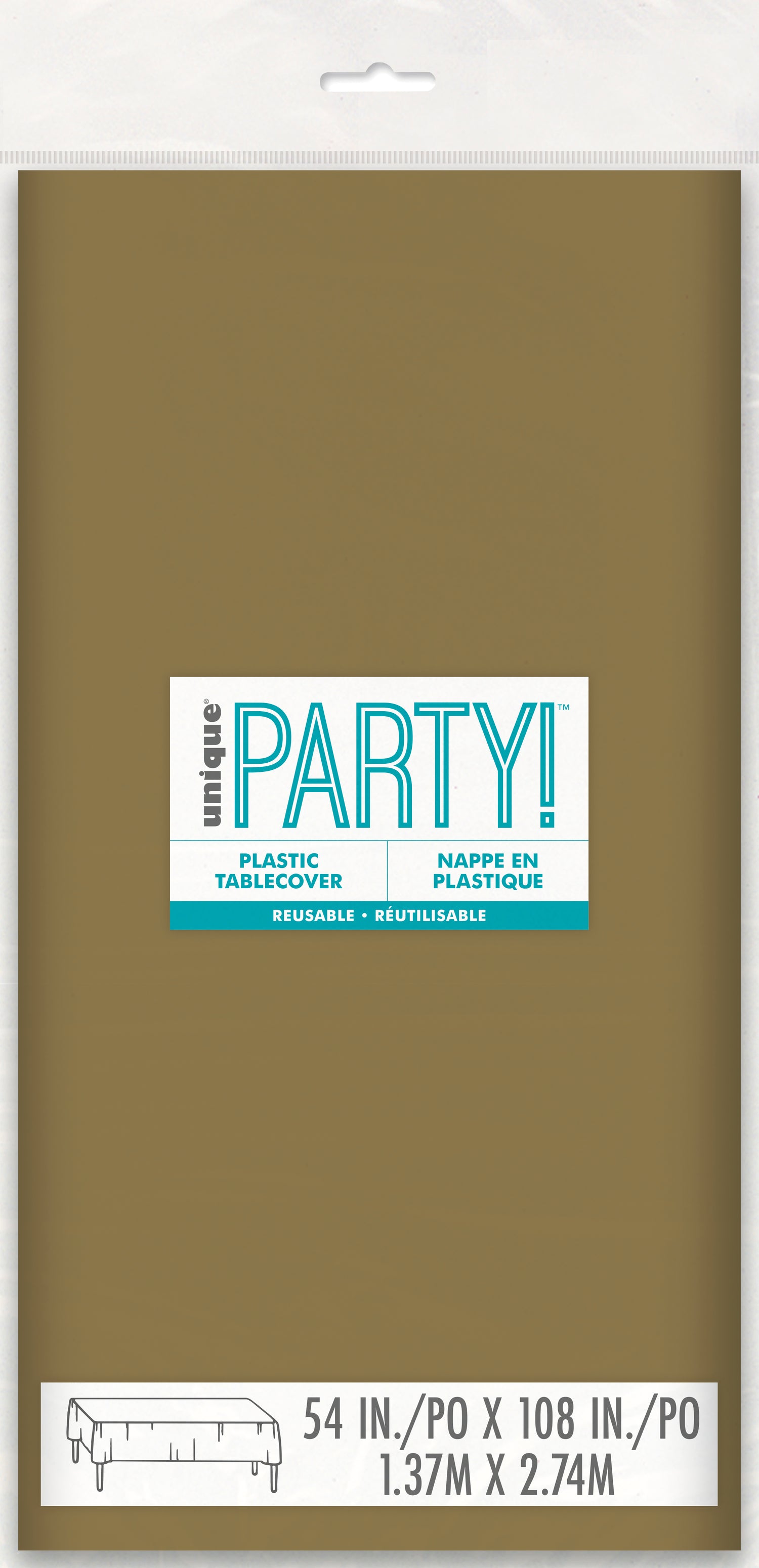 Gold Solid Rectangular Plastic Table Cover, 54" x 108" - Image 2