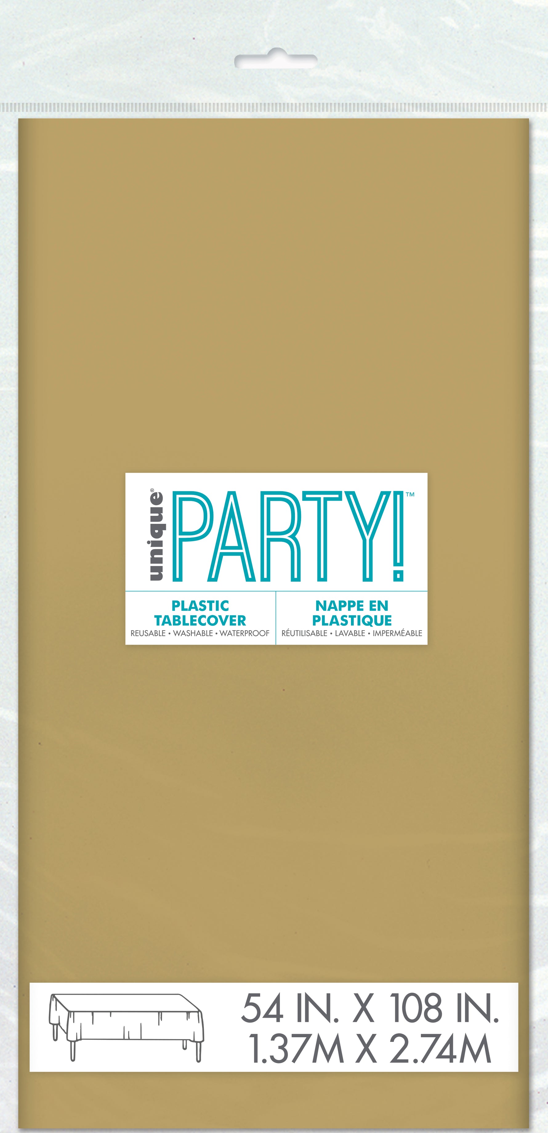 Gold Solid Rectangular Plastic Table Cover, 54" x 108"