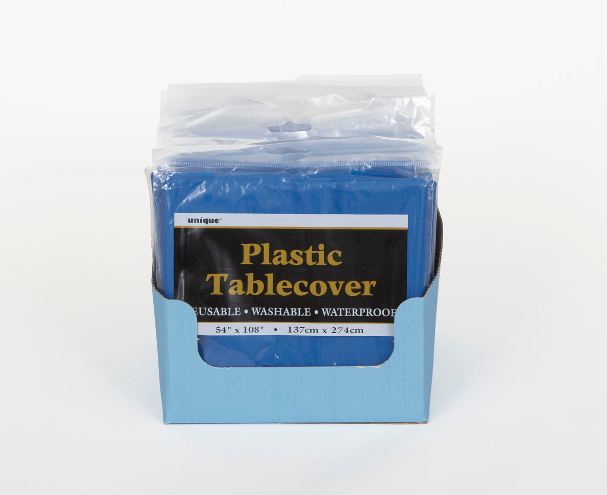 Royal Blue Solid Rectangular Plastic Table Cover, 54" x 108" - Image 4