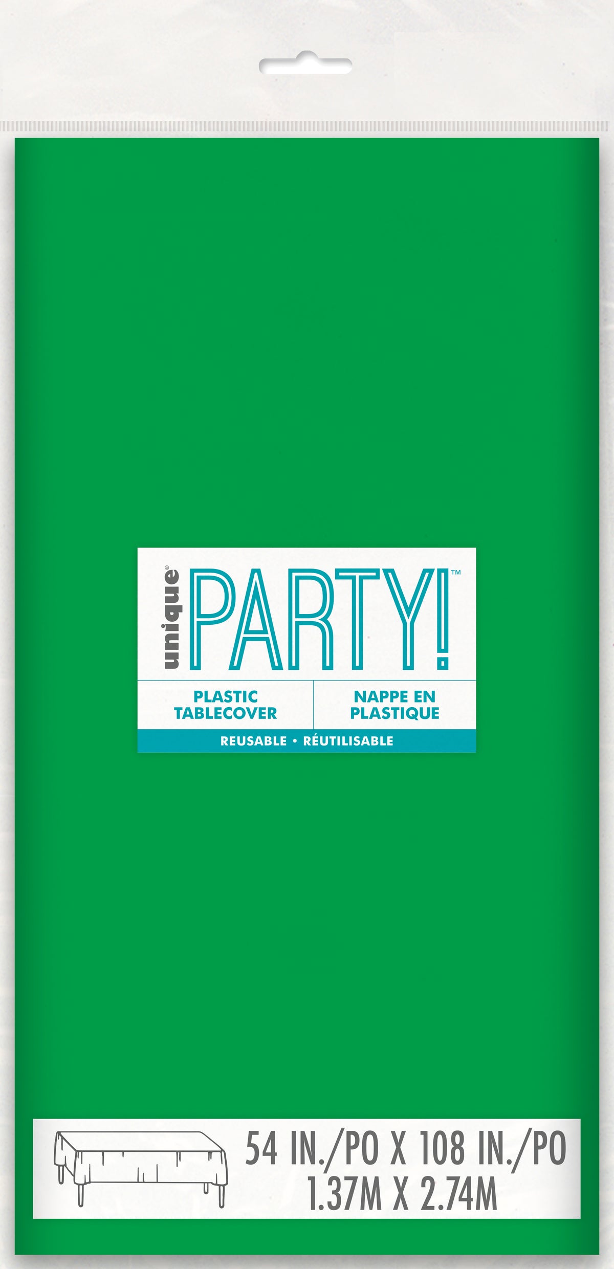 Emerald Green Solid Rectangular Plastic Table Cover, 54" x 108" - Image 3