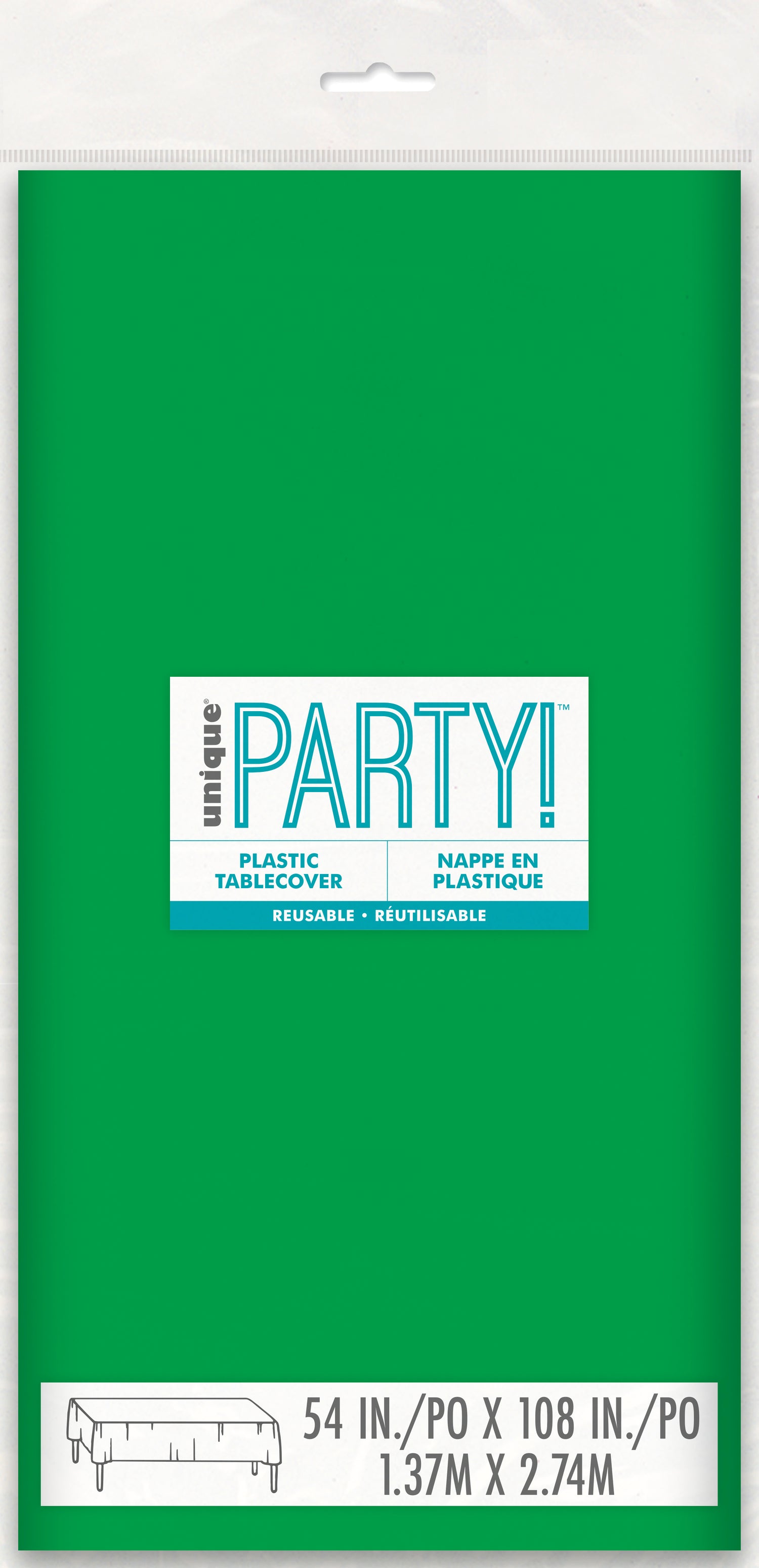 Emerald Green Solid Rectangular Plastic Table Cover, 54" x 108" - Image 3