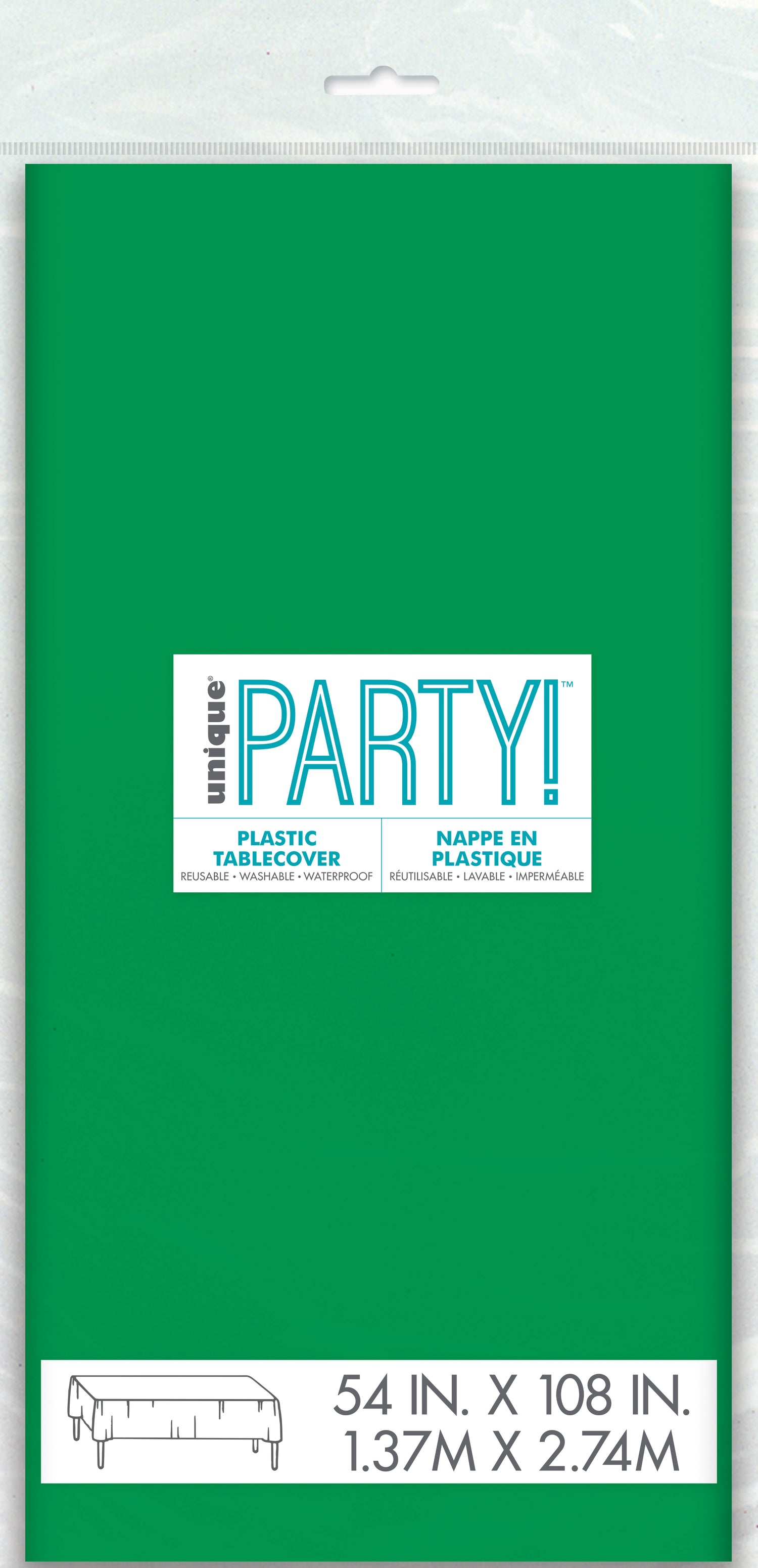 Emerald Green Solid Rectangular Plastic Table Cover, 54" x 108" - Image 2