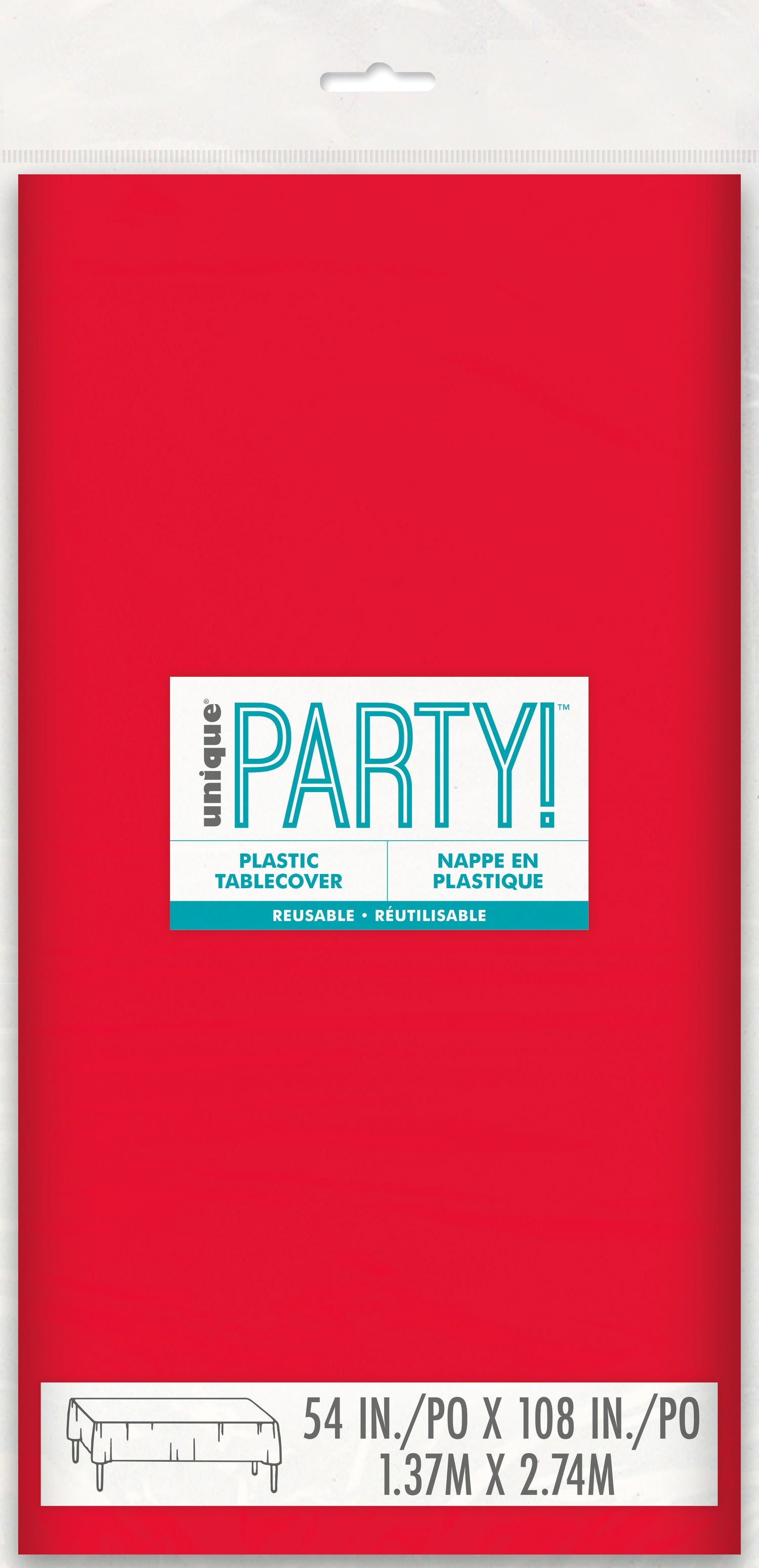 Ruby Red Solid Rectangular Plastic Table Cover, 54" x 108" - Image 2