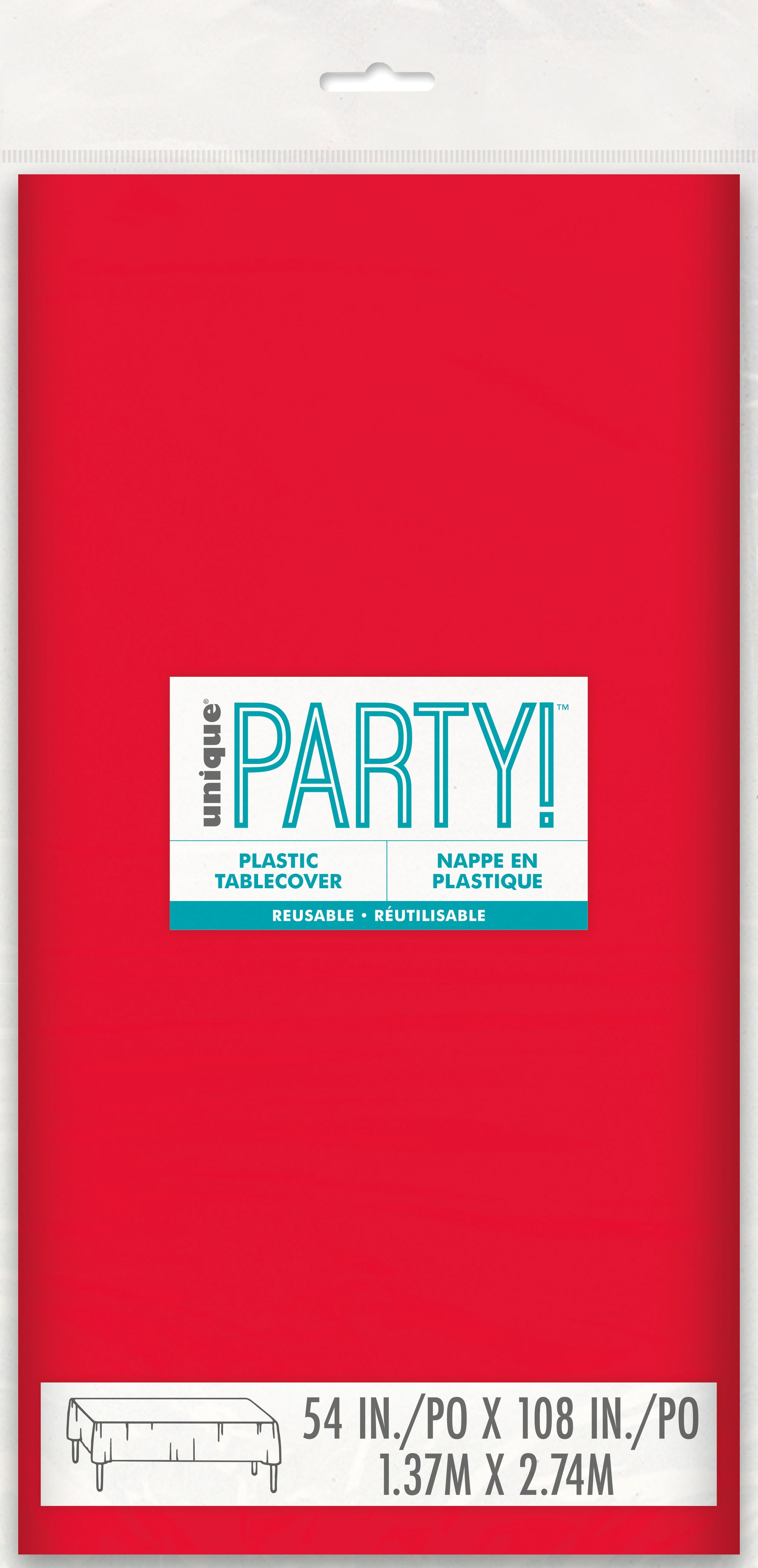 Ruby Red Solid Rectangular Plastic Table Cover, 54" x 108" - Image 2