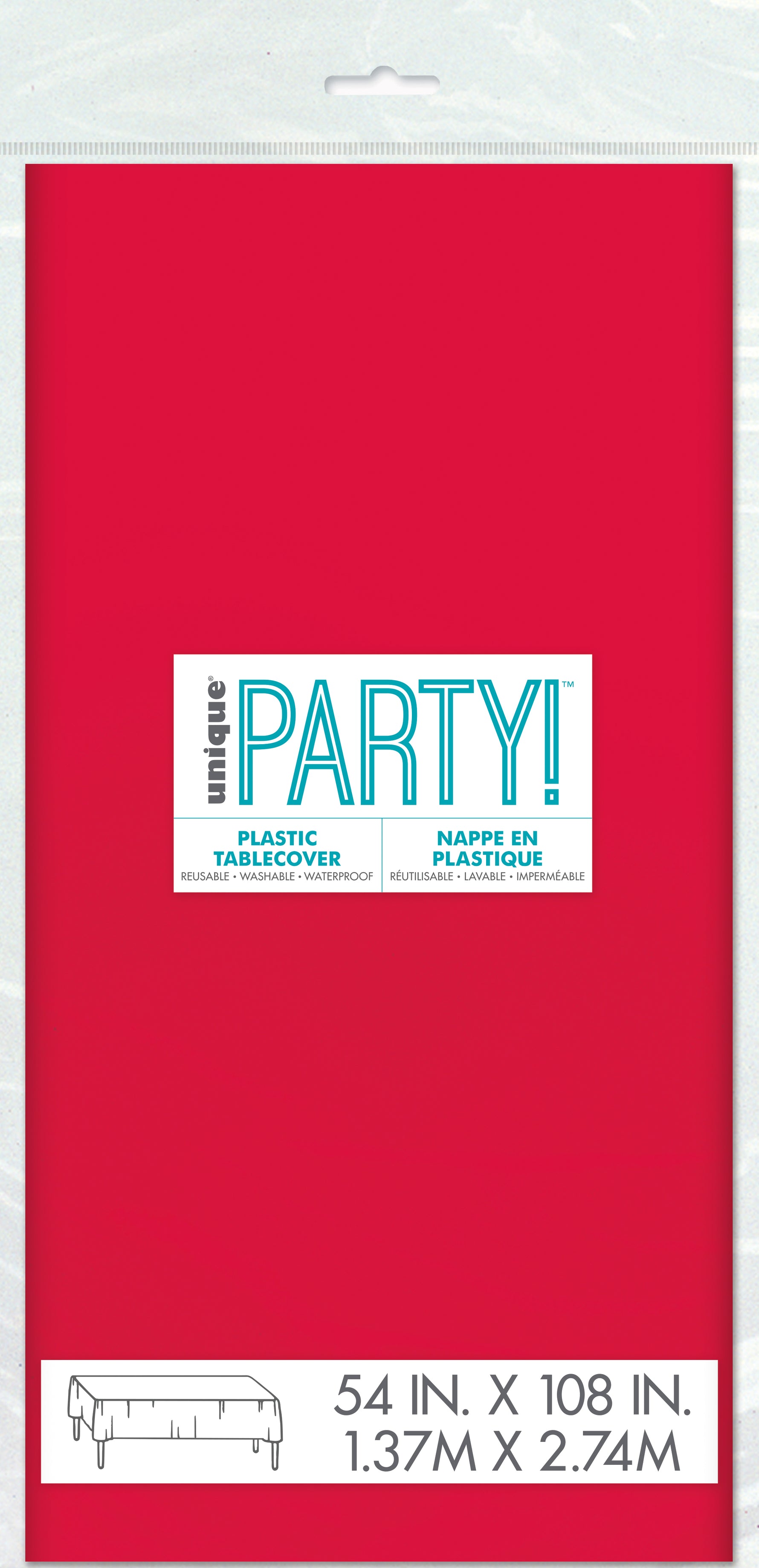 Ruby Red Solid Rectangular Plastic Table Cover, 54" x 108" - Image 3