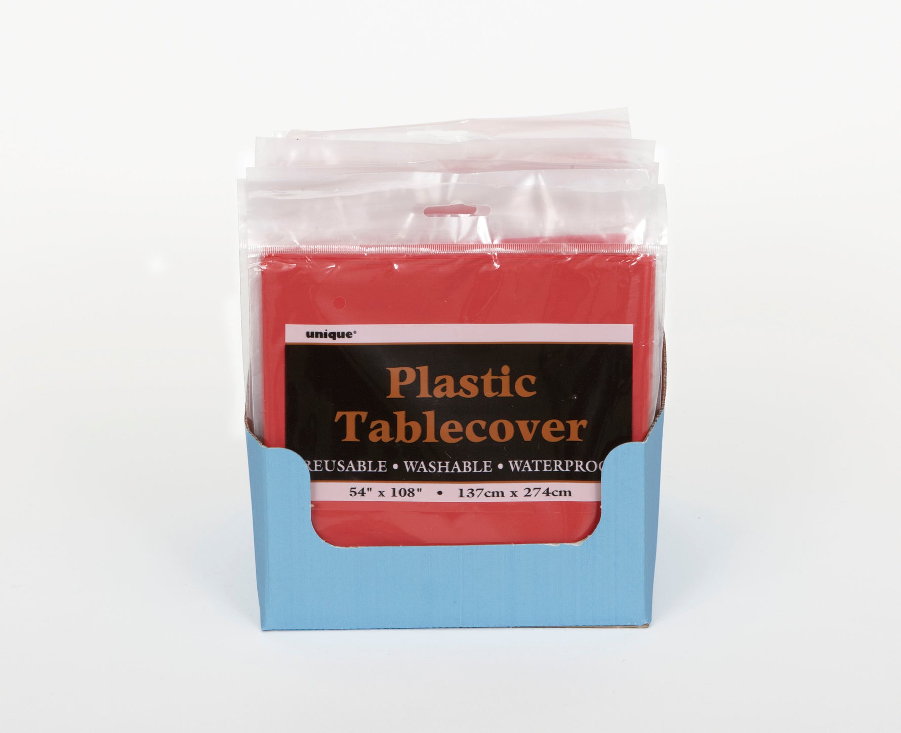 Ruby Red Solid Rectangular Plastic Table Cover, 54" x 108" - Image 6