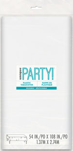 Bright White Solid Rectangular Plastic Table Cover, 54" x 108" - Image 2