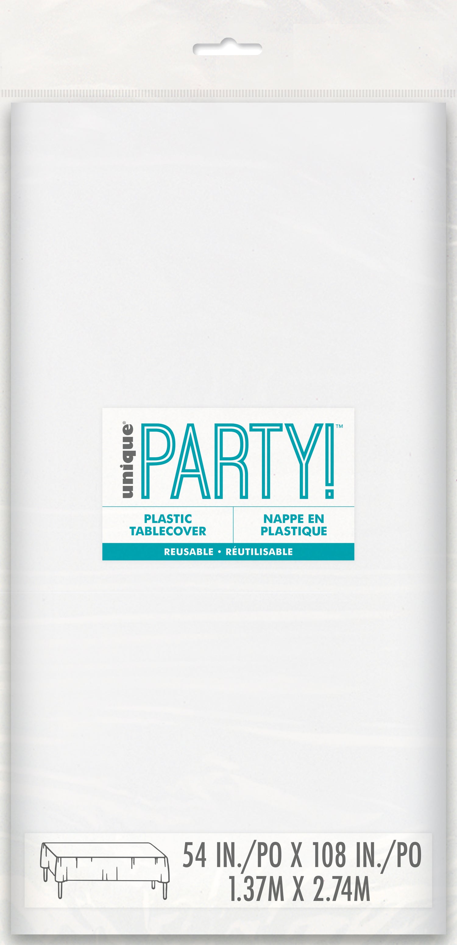 Bright White Solid Rectangular Plastic Table Cover, 54" x 108" - Image 2