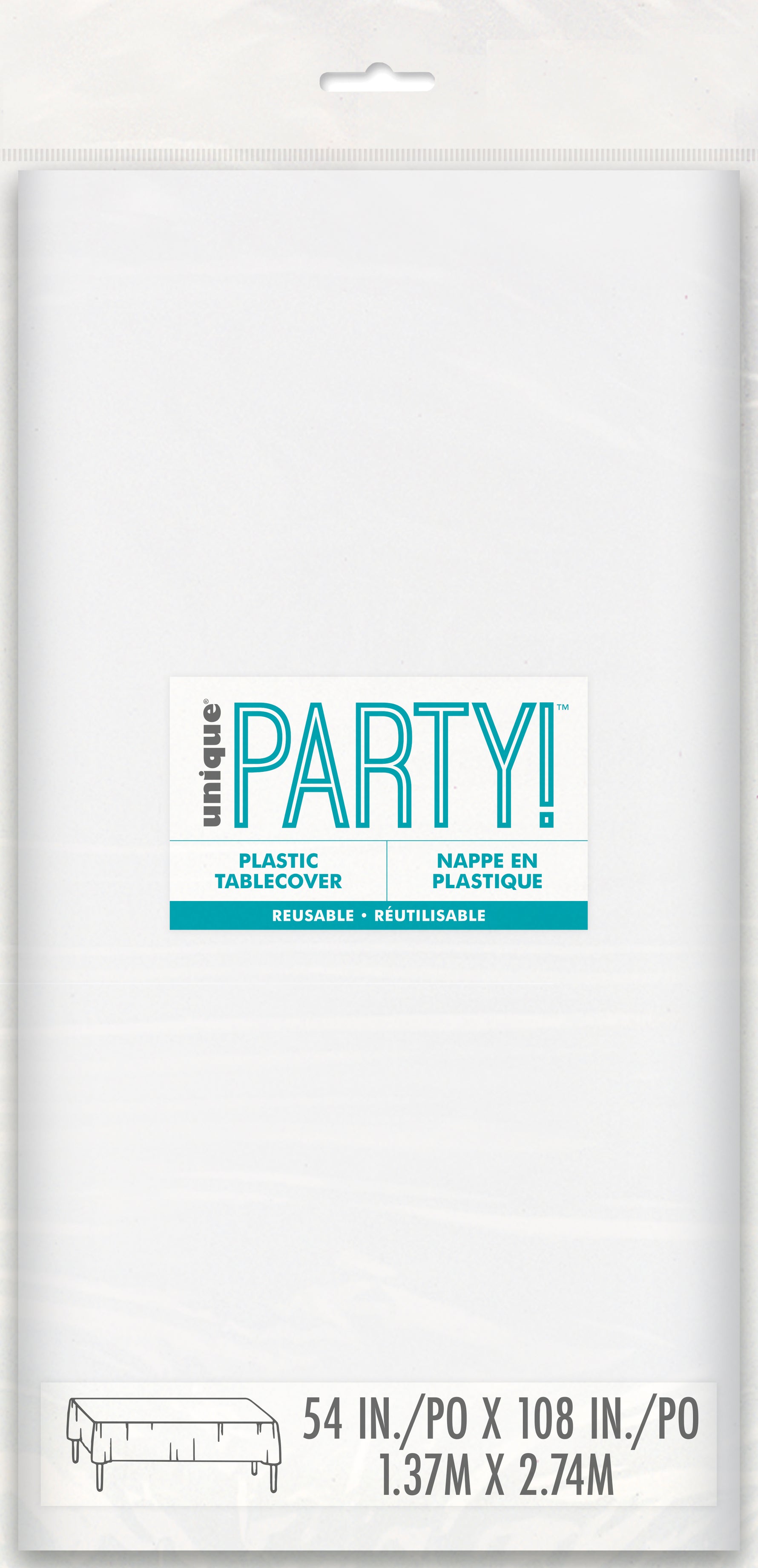 Bright White Solid Rectangular Plastic Table Cover, 54" x 108" - Image 2