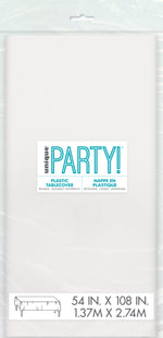 Bright White Solid Rectangular Plastic Table Cover, 54" x 108" - Image 3