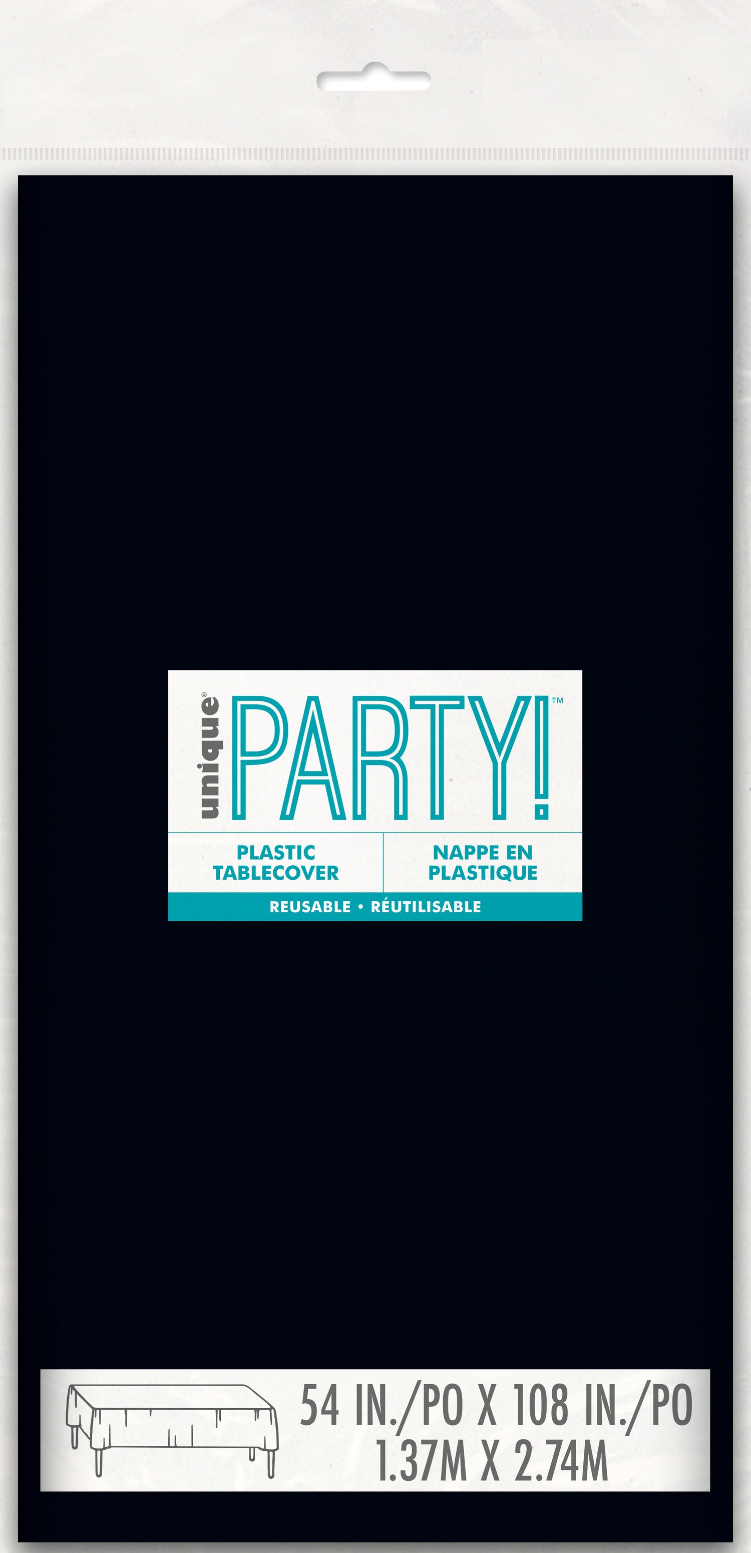 Midnight Black Solid Rectangular Plastic Table Cover, 54" x 108" - Image 2